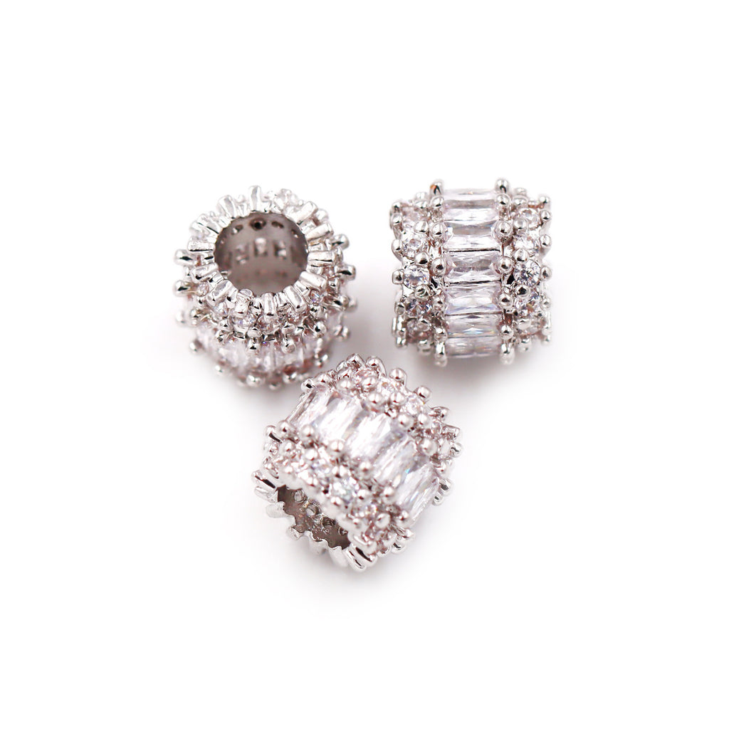 Malahill excellent quality cubic zirconia paved brass beads for jewelry making, sold per box 10 pieces inside