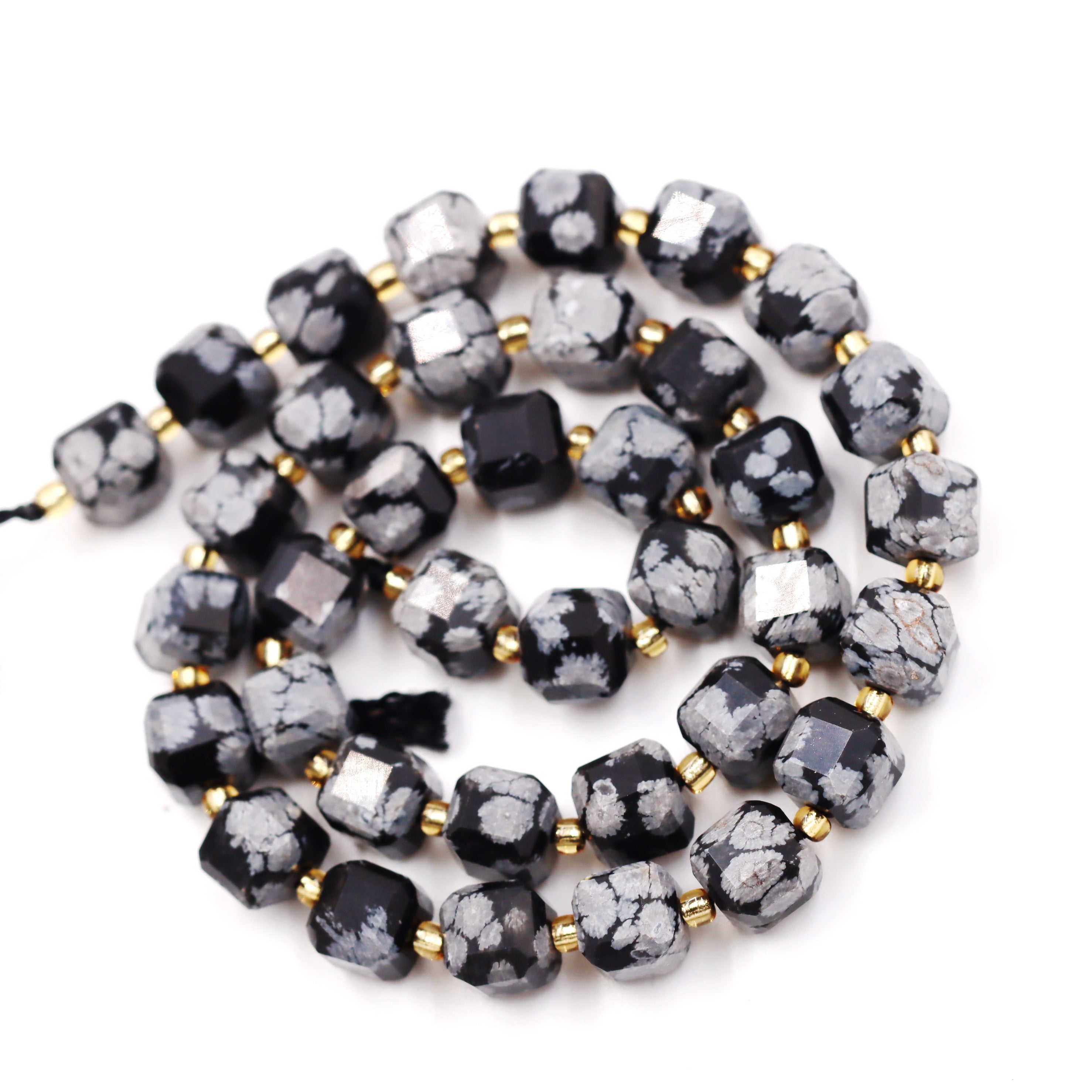 Malahill faceted cube stone beads for jewelry making, sold per bag 5 strands inside, Snowflake Obsidian beads