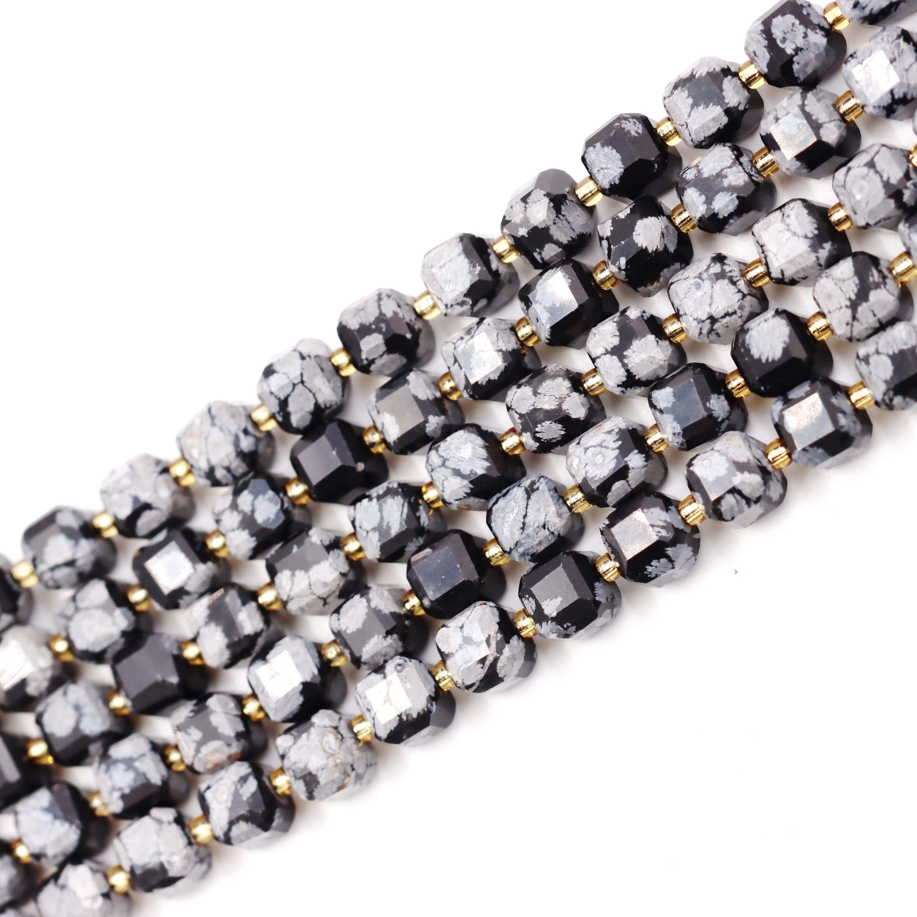 Malahill faceted cube stone beads for jewelry making, sold per bag 5 strands inside, Snowflake Obsidian beads