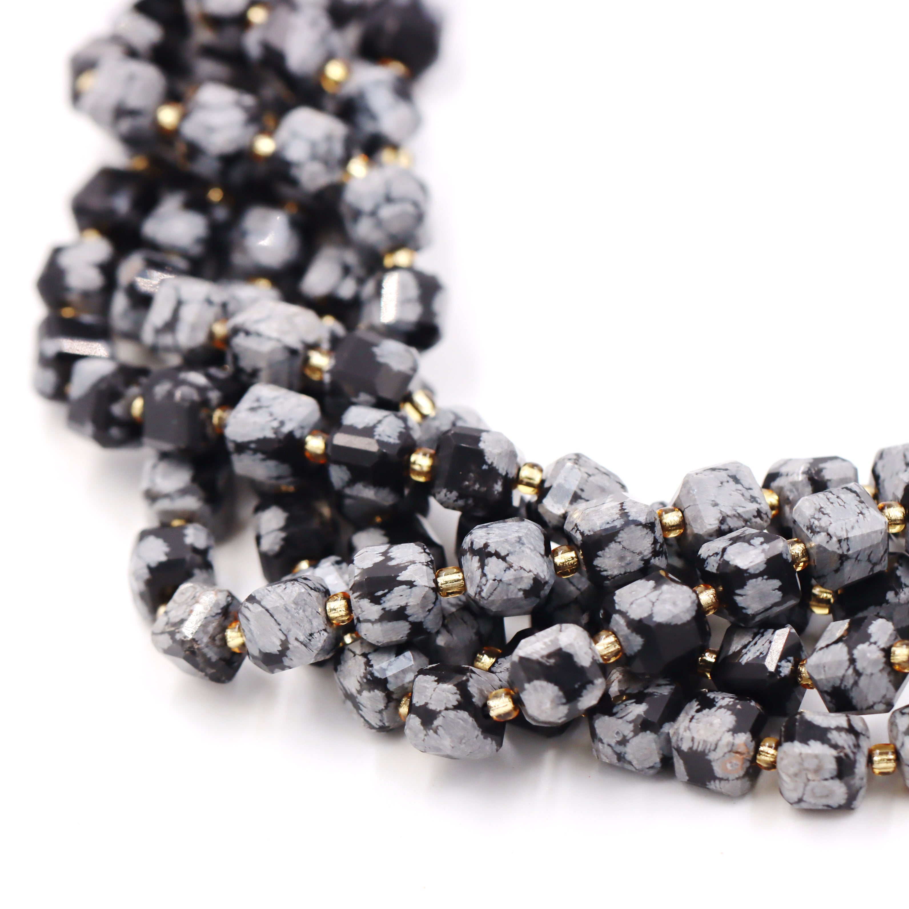Malahill faceted cube stone beads for jewelry making, sold per bag 5 strands inside, Snowflake Obsidian beads