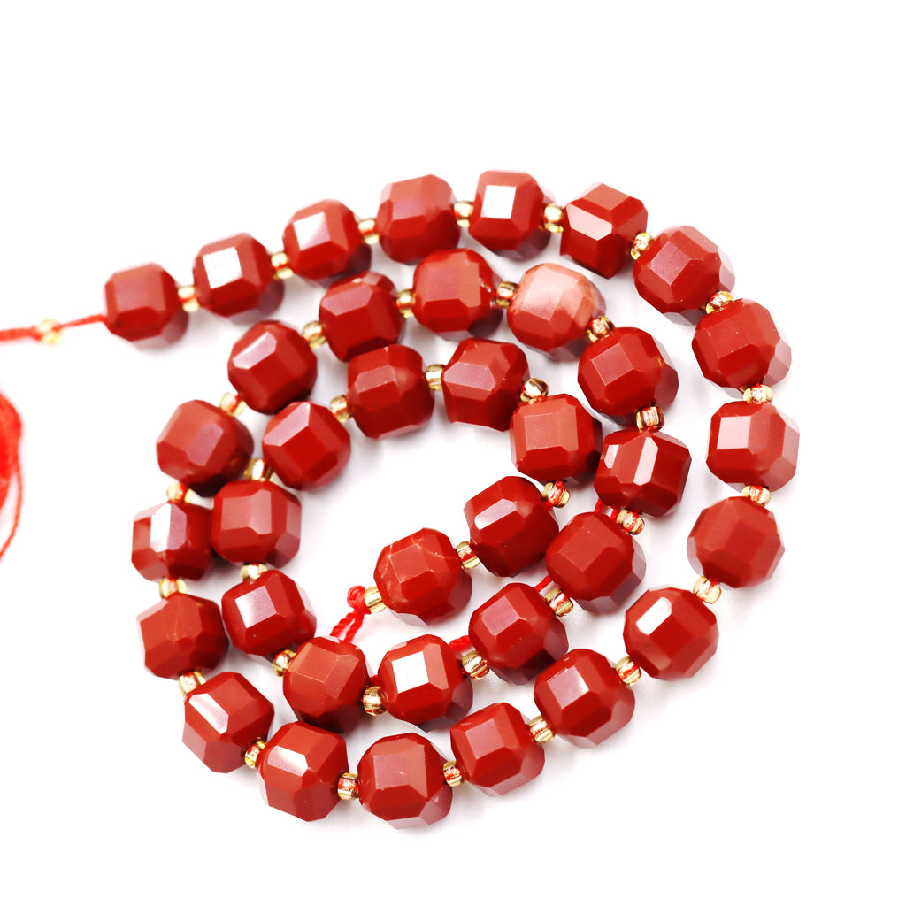 Malahill faceted cube stone beads for jewelry making, sold per bag 5 strands inside, Red Jasper A beads