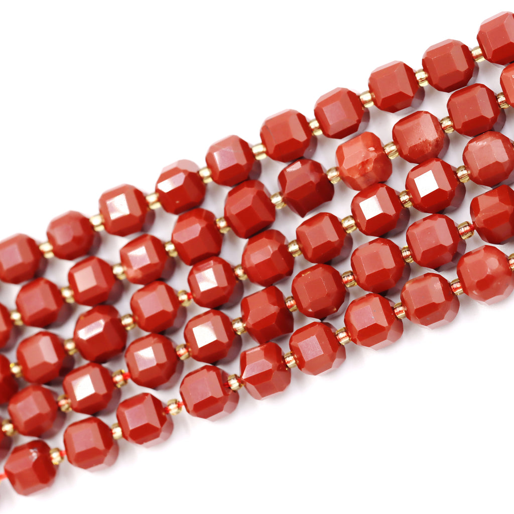 Malahill faceted cube stone beads for jewelry making, sold per bag 5 strands inside, Red Jasper A beads