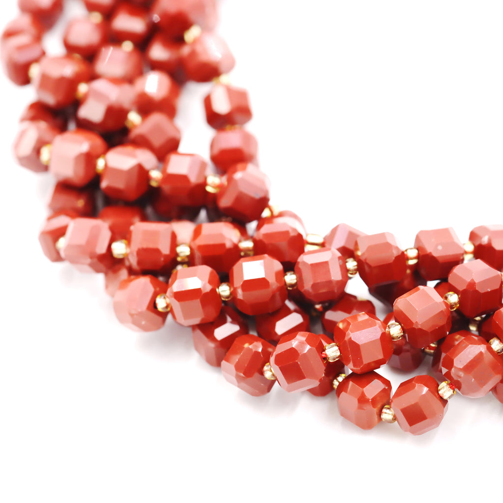 Malahill faceted cube stone beads for jewelry making, sold per bag 5 strands inside, Red Jasper A beads
