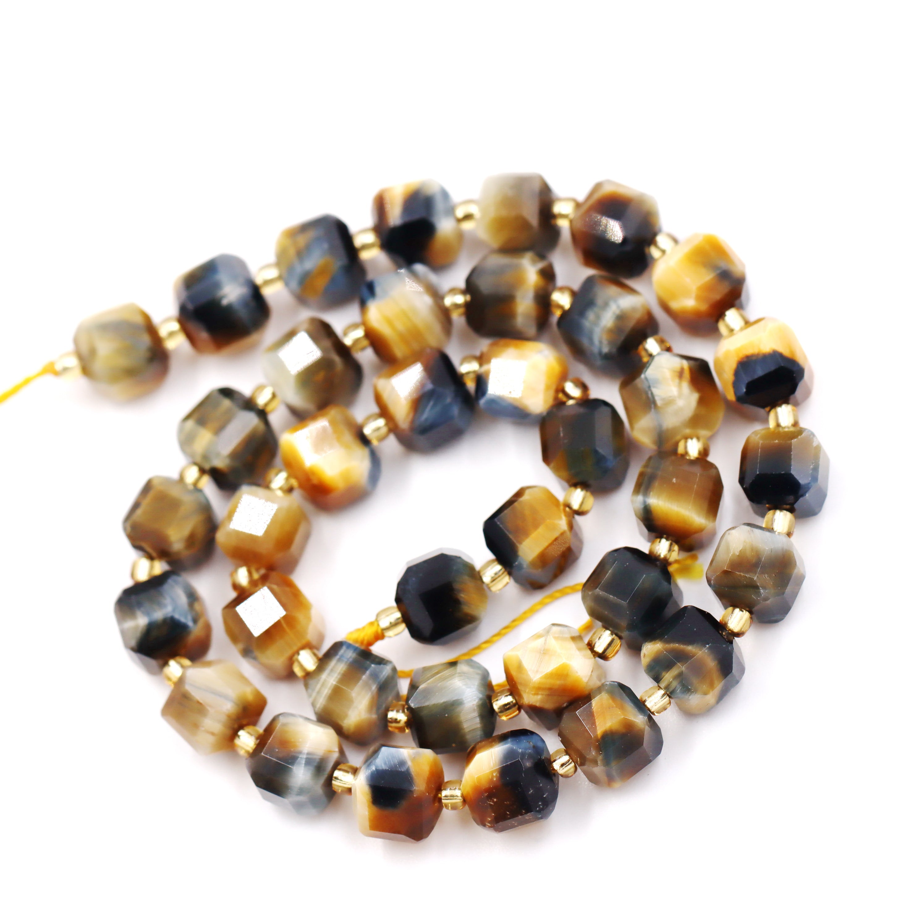 Malahill faceted cube stone beads for jewelry making, sold per bag 5 strands inside, Grey Tiger's Eye beads