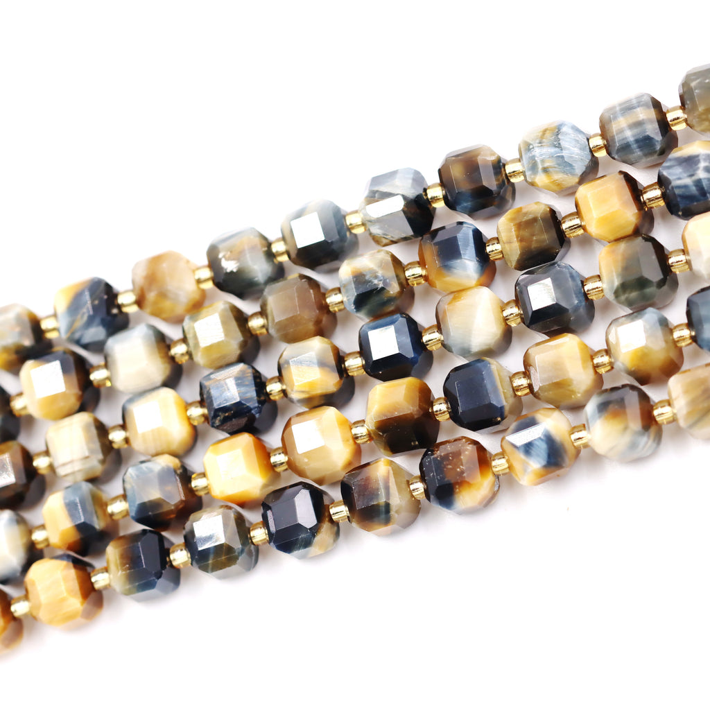 Malahill faceted cube stone beads for jewelry making, sold per bag 5 strands inside, Grey Tiger's Eye beads