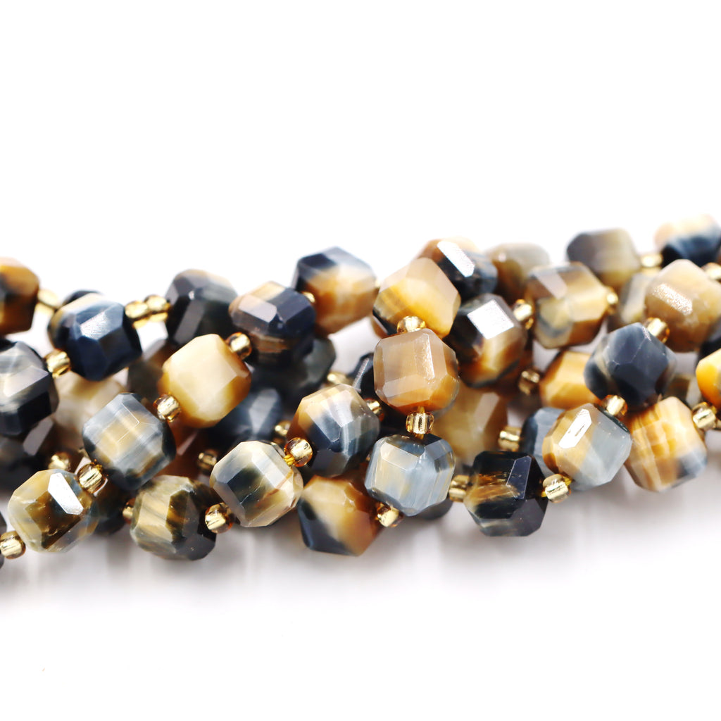 Malahill faceted cube stone beads for jewelry making, sold per bag 5 strands inside, Grey Tiger's Eye beads