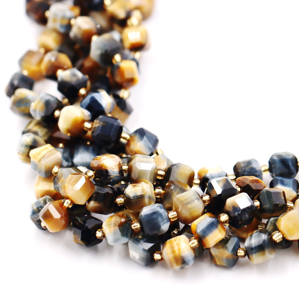 Malahill faceted cube stone beads for jewelry making, sold per bag 5 strands inside, Grey Tiger's Eye beads