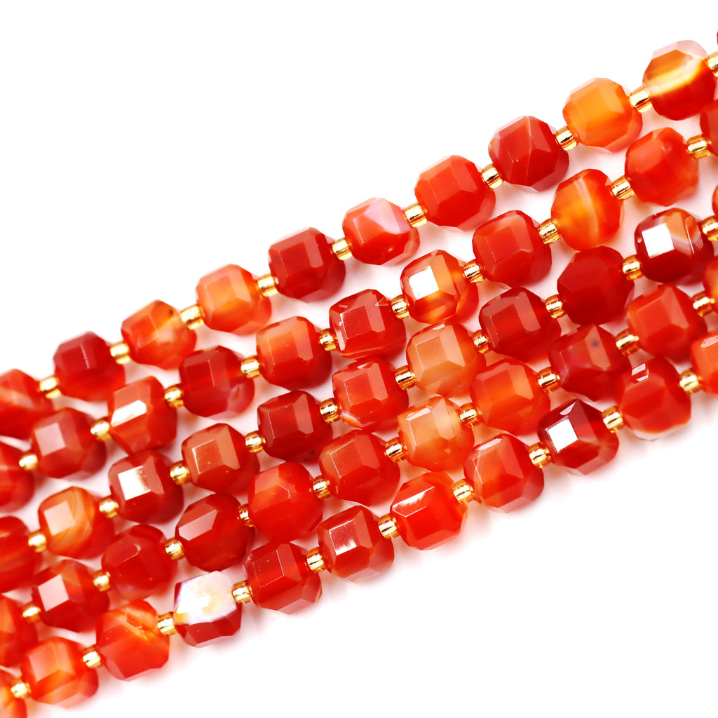 Malahill faceted cube stone beads for jewelry making, sold per bag 5 strands inside, Red Carnelian A beads