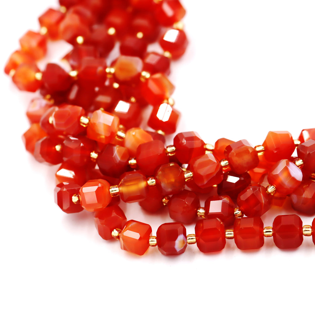 Malahill faceted cube stone beads for jewelry making, sold per bag 5 strands inside, Red Carnelian A beads