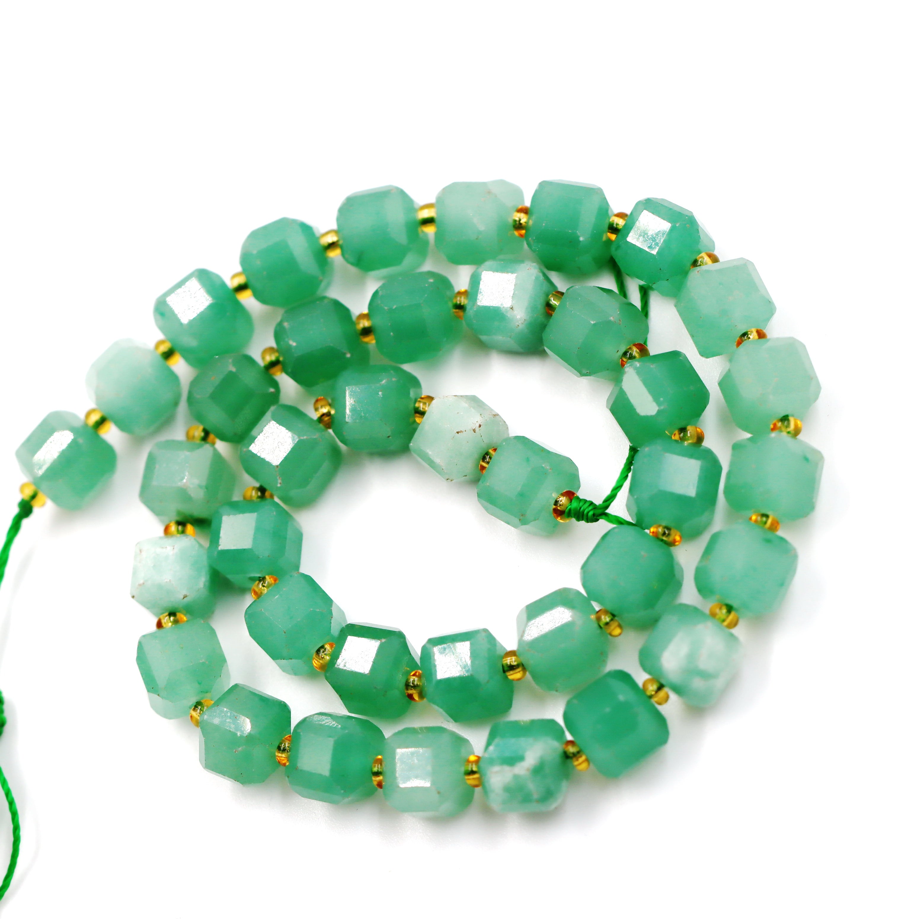 Malahill faceted cube stone beads for jewelry making, sold per bag 5 strands inside, Green Aventurine beads