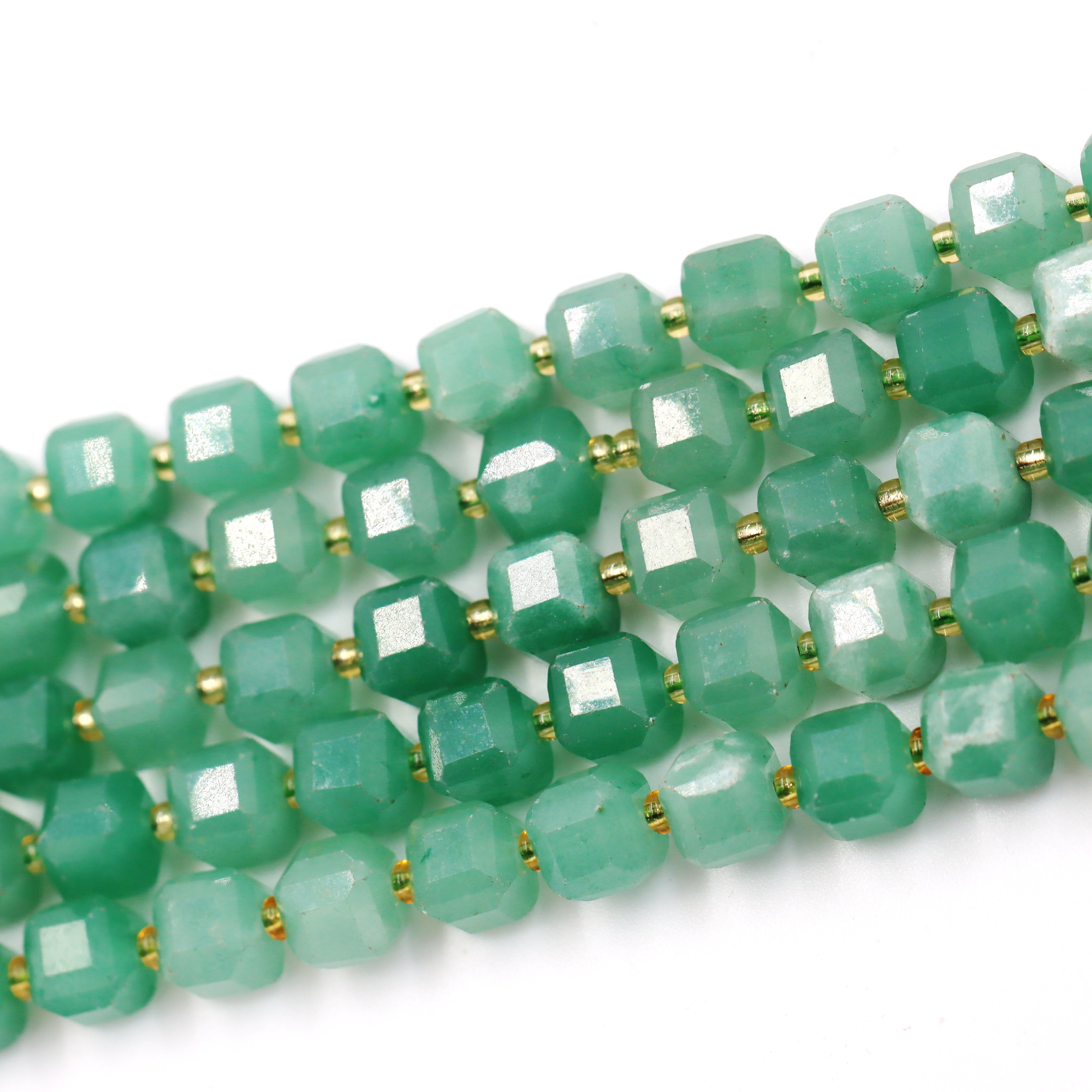 Malahill faceted cube stone beads for jewelry making, sold per bag 5 strands inside, Green Aventurine beads