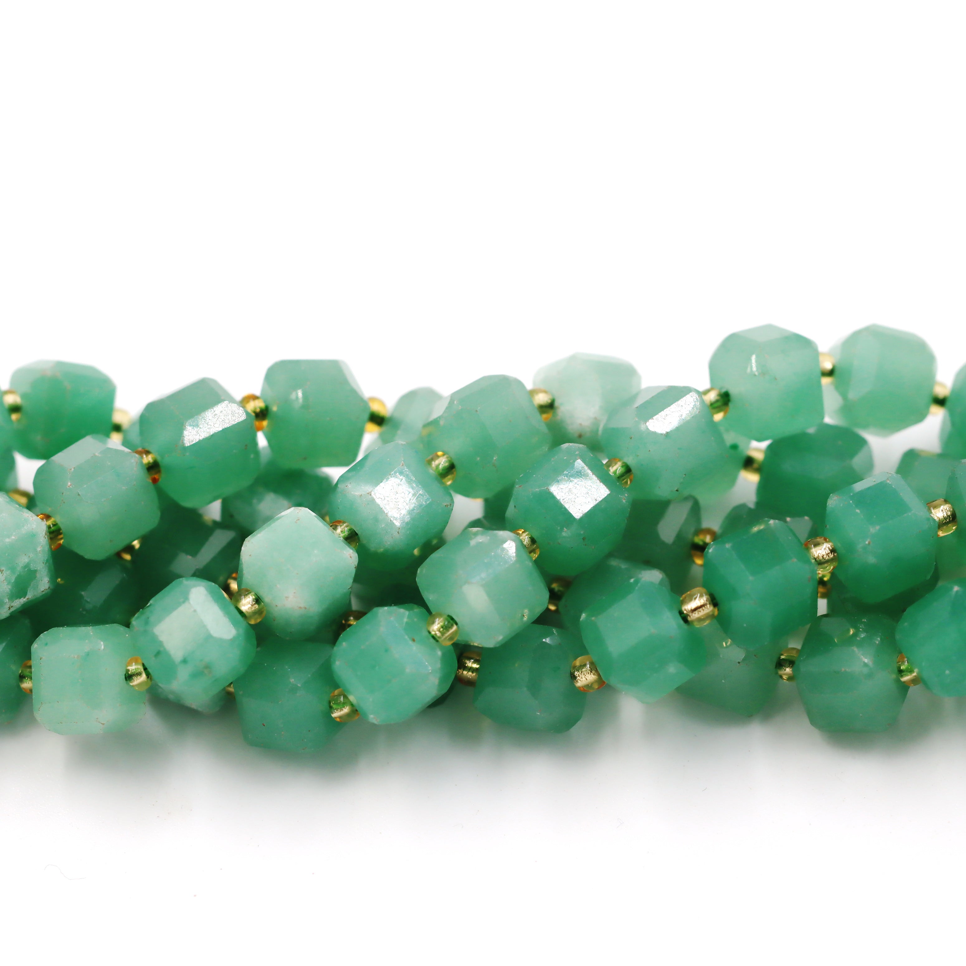 Malahill faceted cube stone beads for jewelry making, sold per bag 5 strands inside, Green Aventurine beads