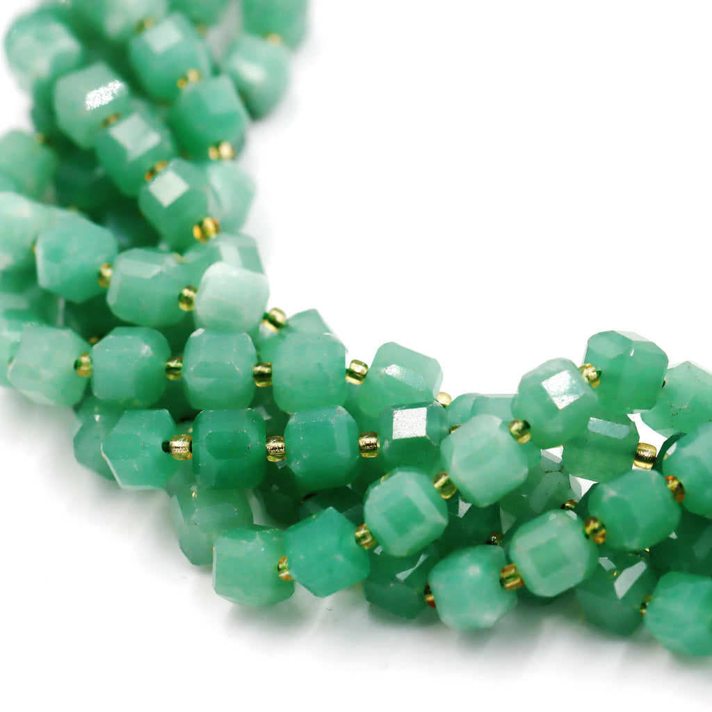 Malahill faceted cube stone beads for jewelry making, sold per bag 5 strands inside, Green Aventurine beads