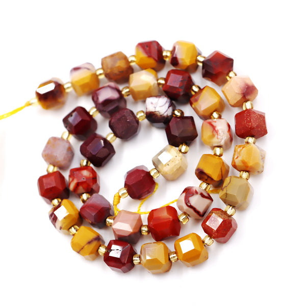 Malahill faceted cube stone beads for jewelry making, sold per bag 5 strands inside, Mookaite beads