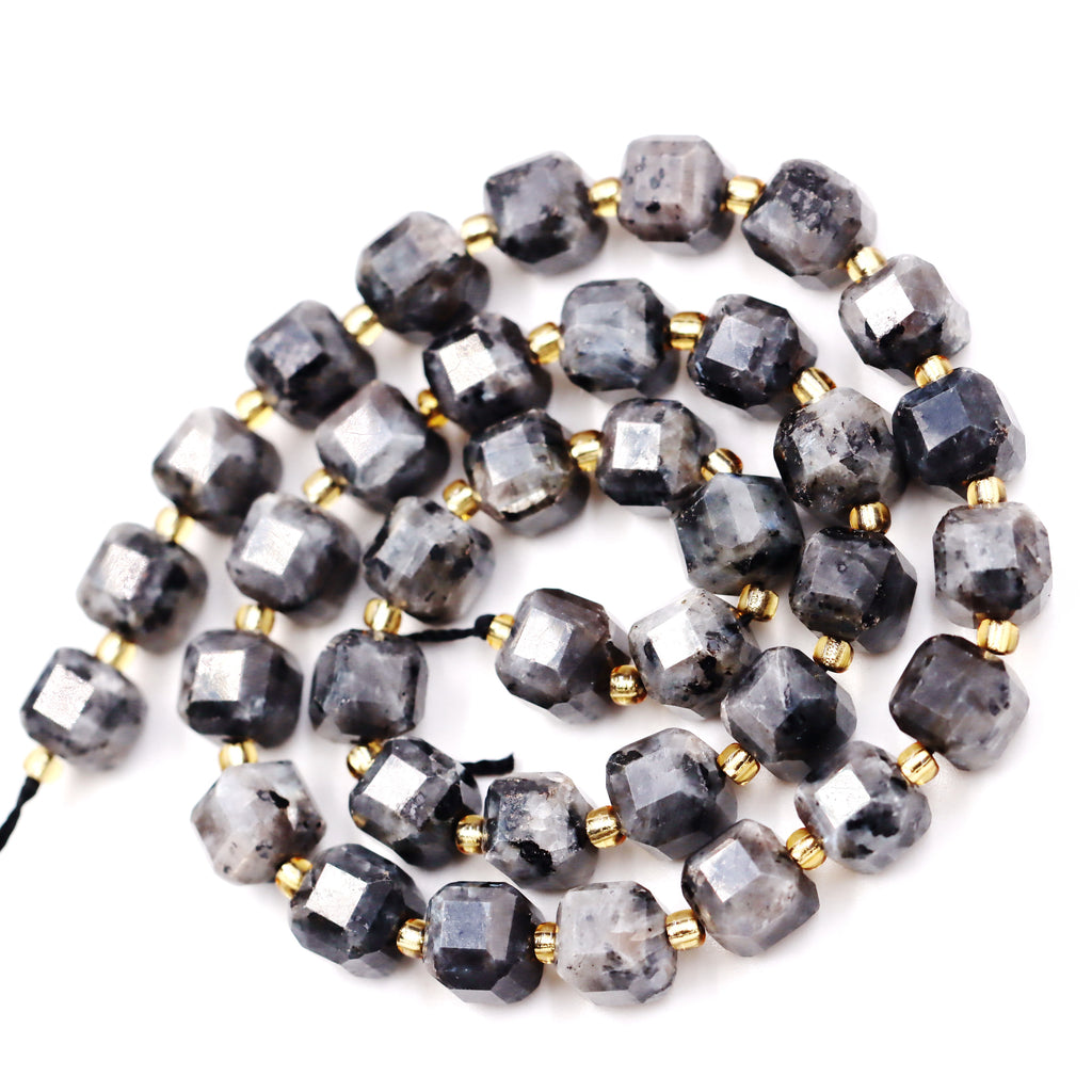 Malahill faceted cube stone beads for jewelry making, sold per bag 5 strands inside, Larvikite beads