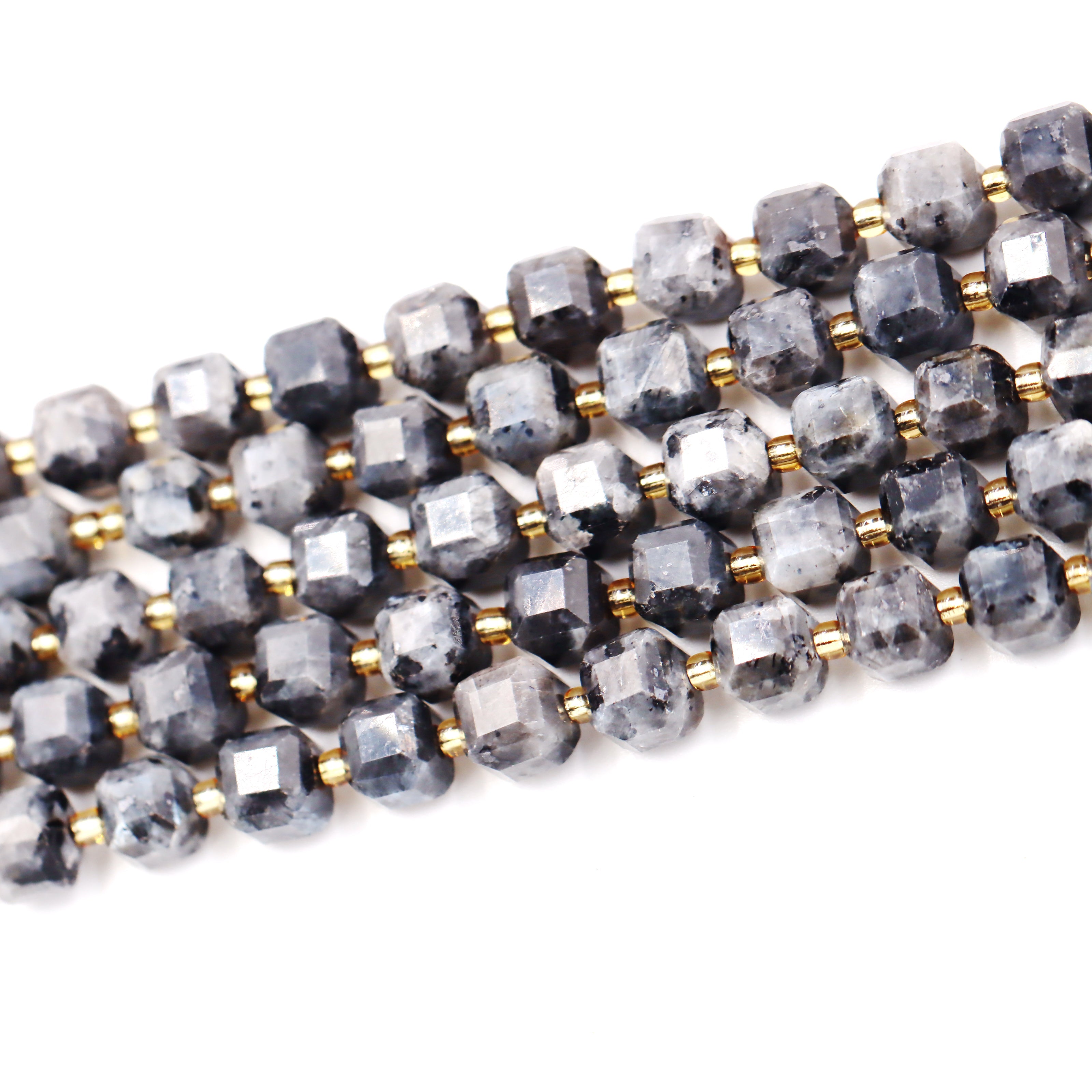 Malahill faceted cube stone beads for jewelry making, sold per bag 5 strands inside, Larvikite beads