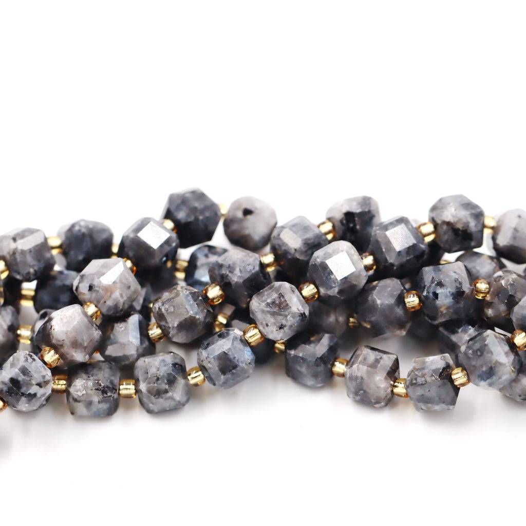 Malahill faceted cube stone beads for jewelry making, sold per bag 5 strands inside, Larvikite beads