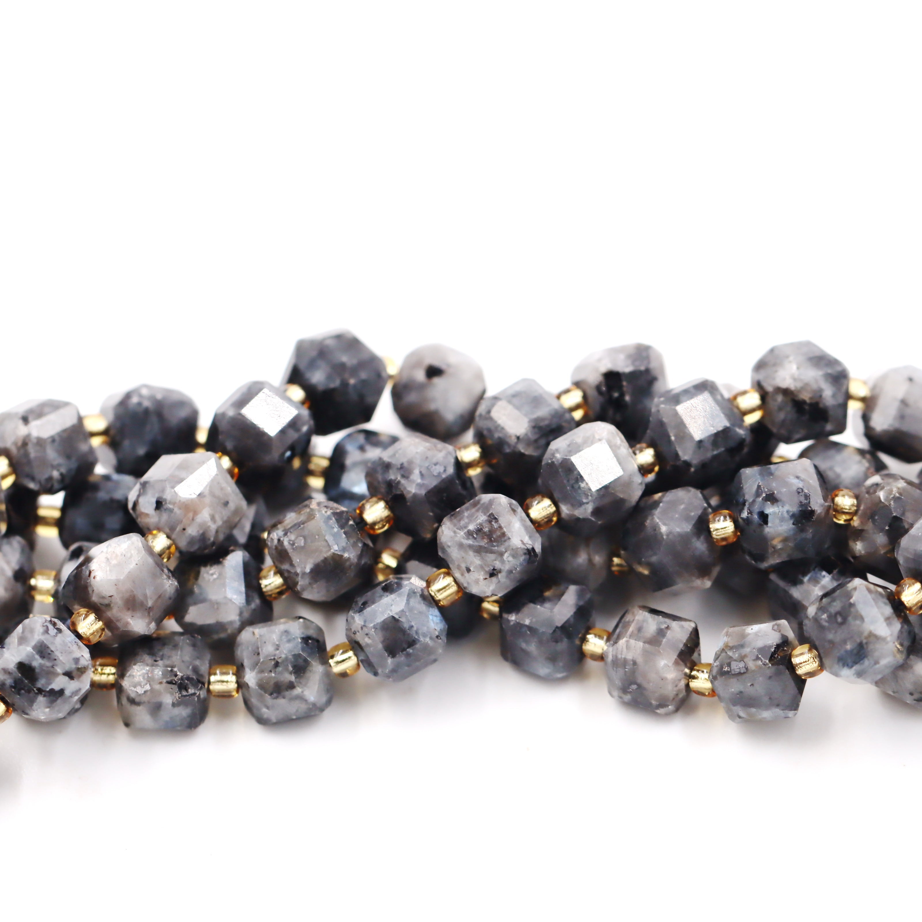 Malahill faceted cube stone beads for jewelry making, sold per bag 5 strands inside, Larvikite beads