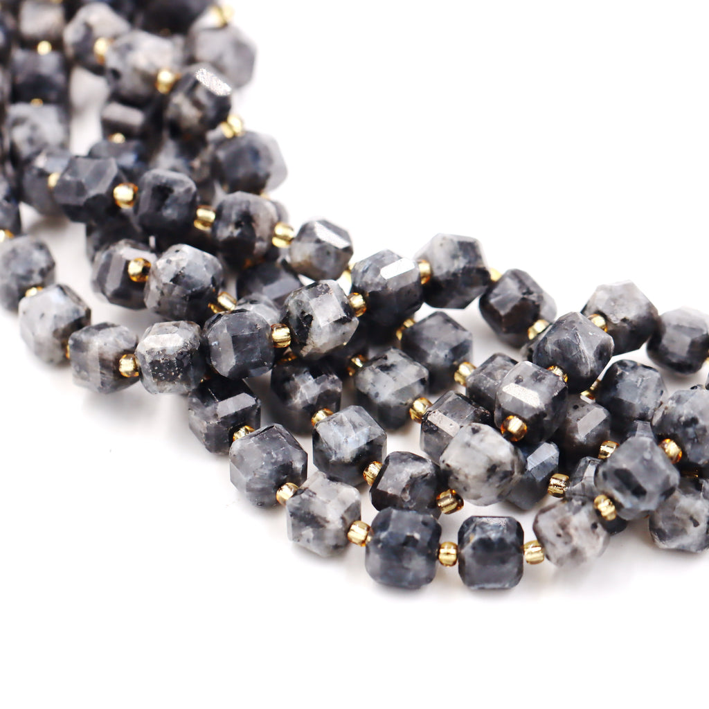Malahill faceted cube stone beads for jewelry making, sold per bag 5 strands inside, Larvikite beads