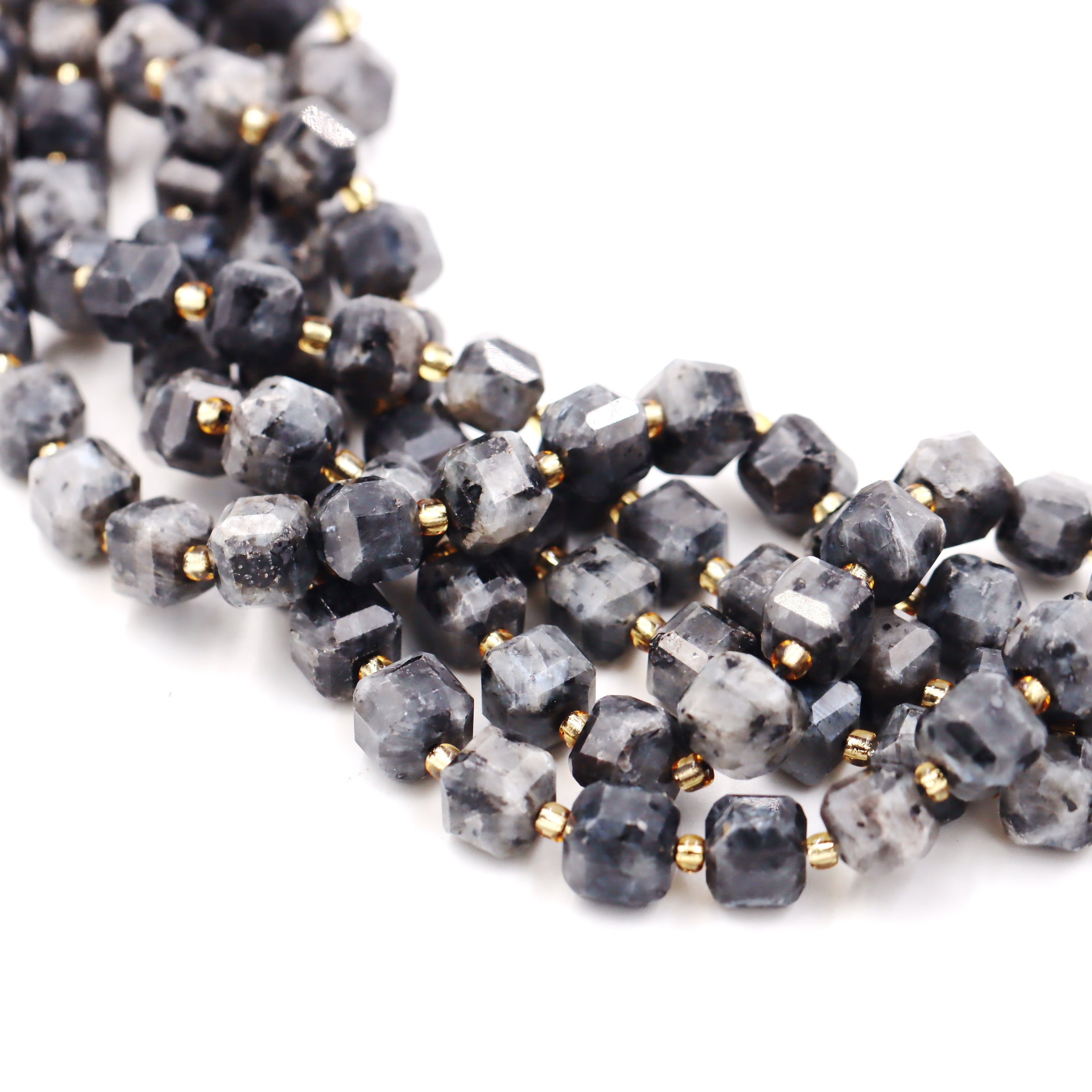 Malahill faceted cube stone beads for jewelry making, sold per bag 5 strands inside, Larvikite beads