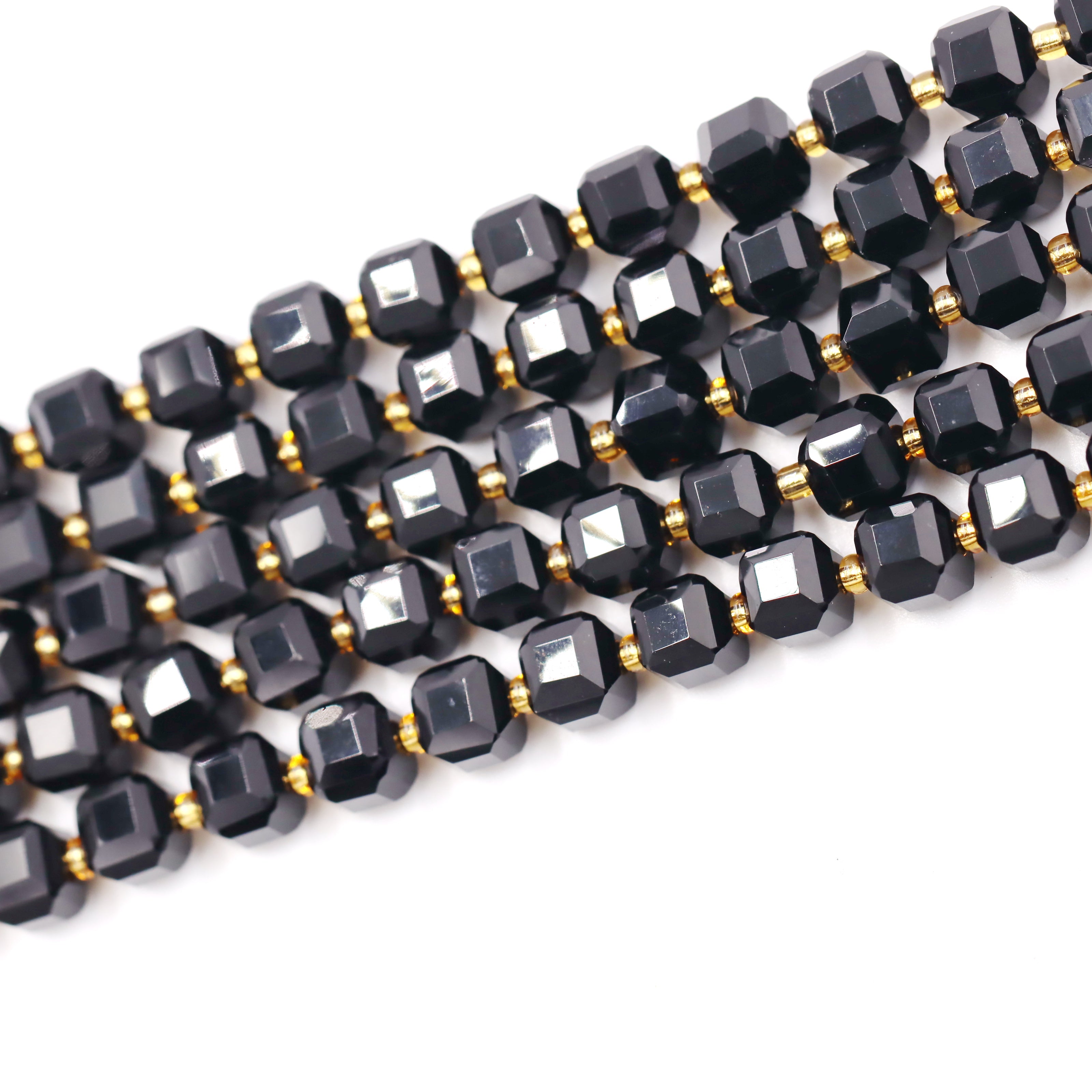 Malahill faceted cube stone beads for jewelry making, sold per bag 5 strands inside, Onyx beads