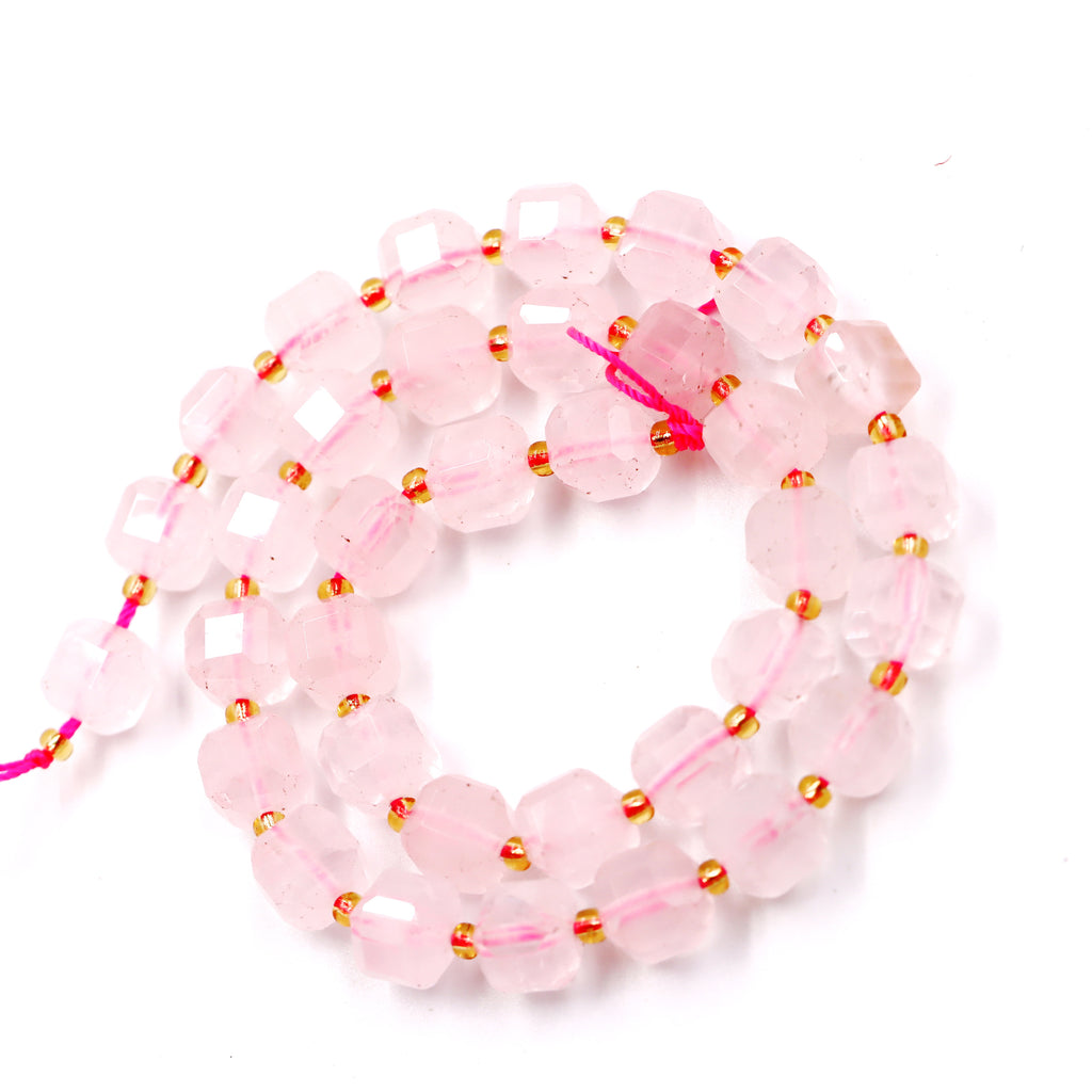 Malahill faceted cube stone beads for jewelry making, sold per bag 5 strands inside, Rose Quartz beads