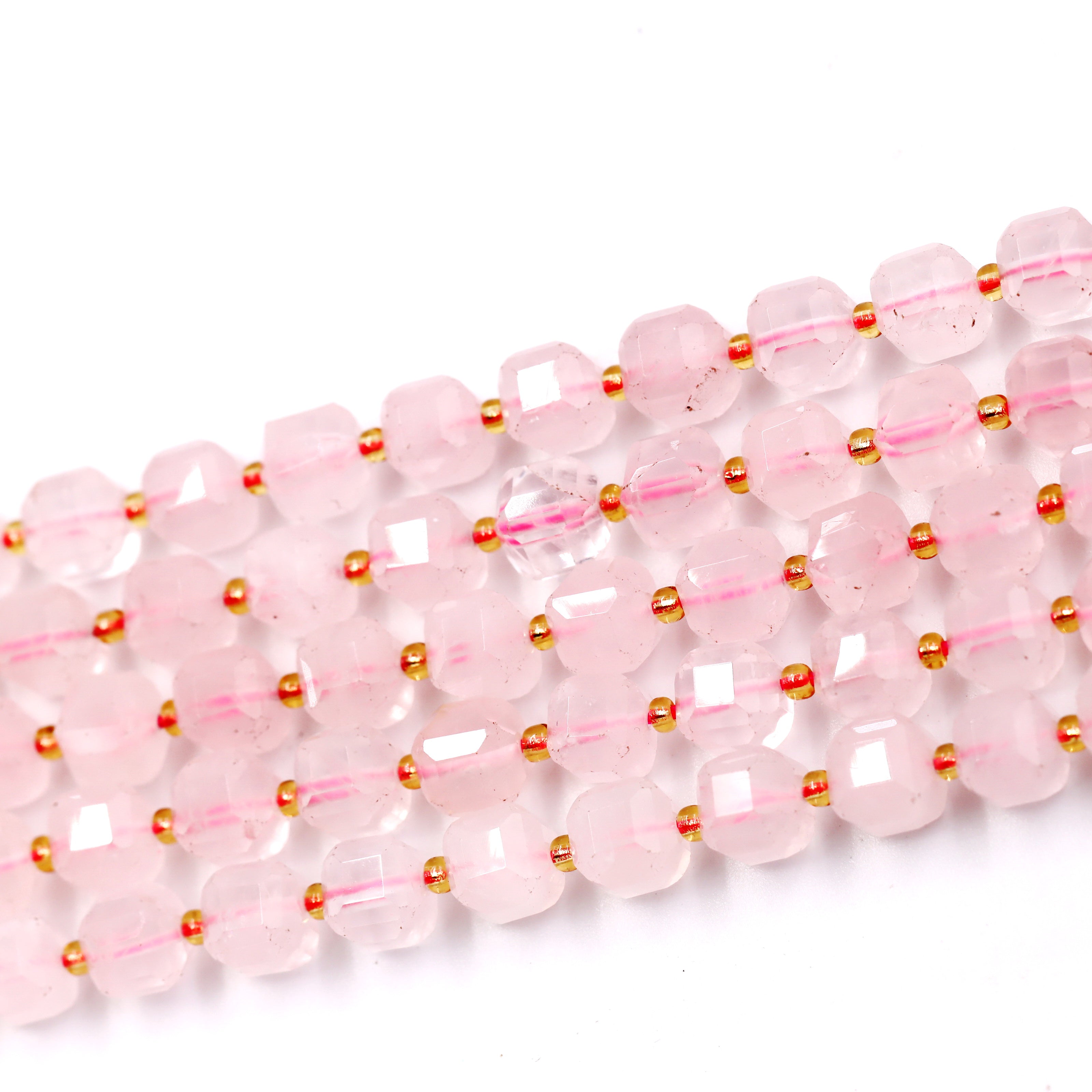 Malahill faceted cube stone beads for jewelry making, sold per bag 5 strands inside, Rose Quartz beads