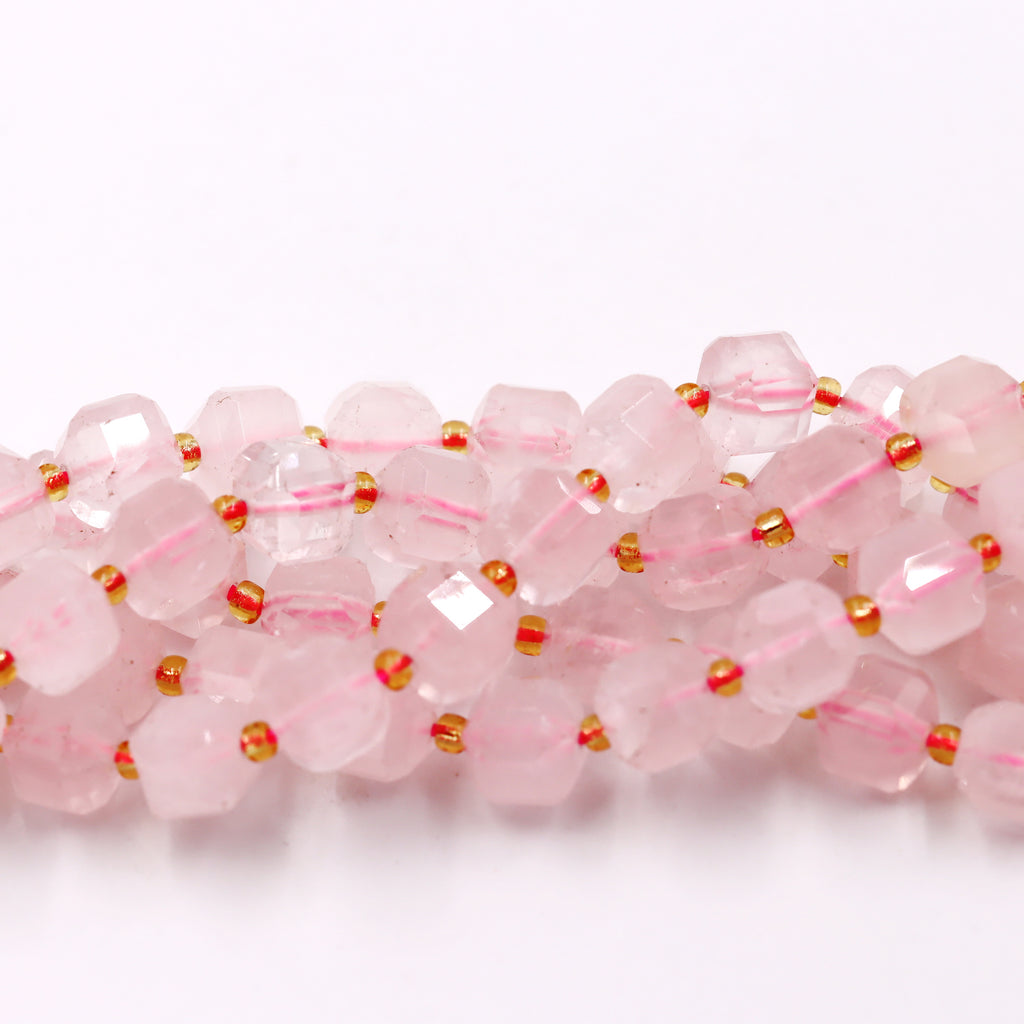 Malahill faceted cube stone beads for jewelry making, sold per bag 5 strands inside, Rose Quartz beads