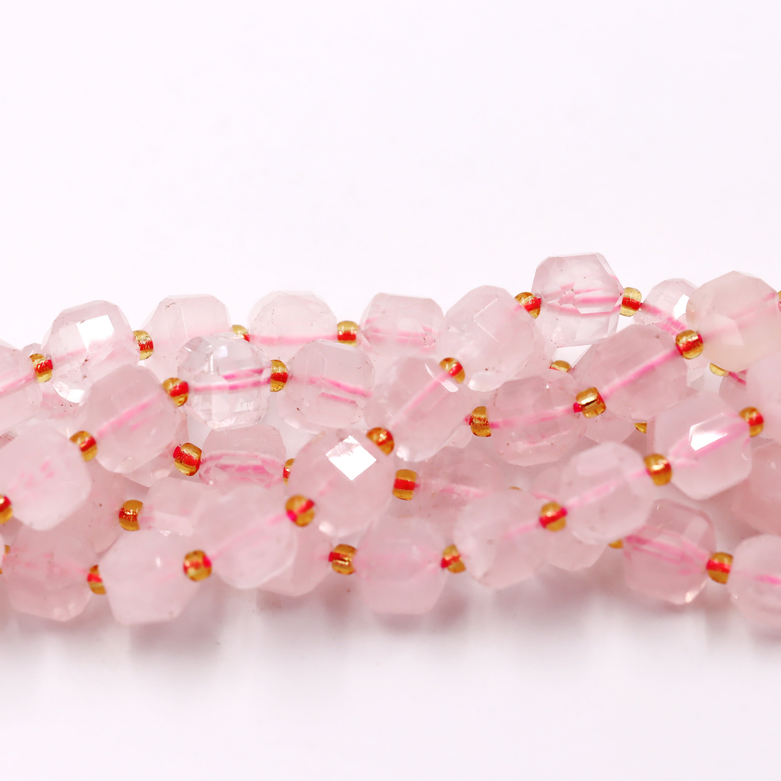 Malahill faceted cube stone beads for jewelry making, sold per bag 5 strands inside, Rose Quartz beads