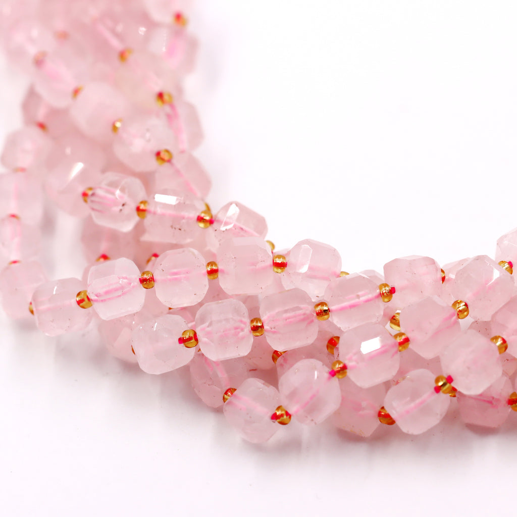 Malahill faceted cube stone beads for jewelry making, sold per bag 5 strands inside, Rose Quartz beads