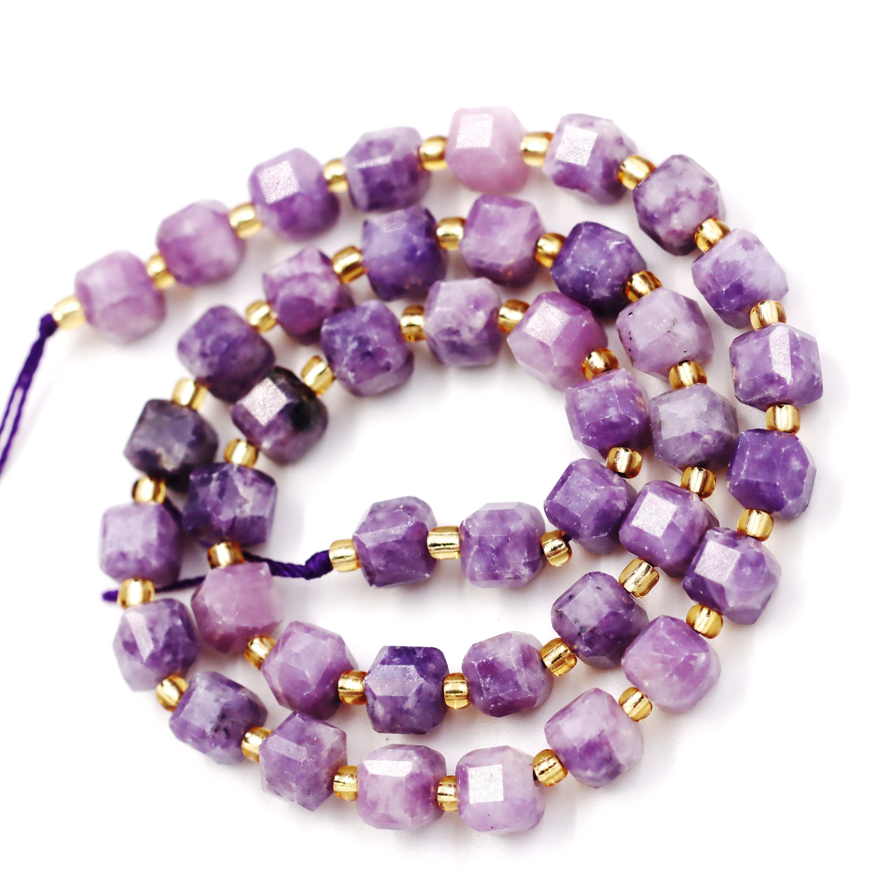 Malahill faceted cube stone beads for jewelry making, sold per bag 5 strands inside, Lepidolite beads