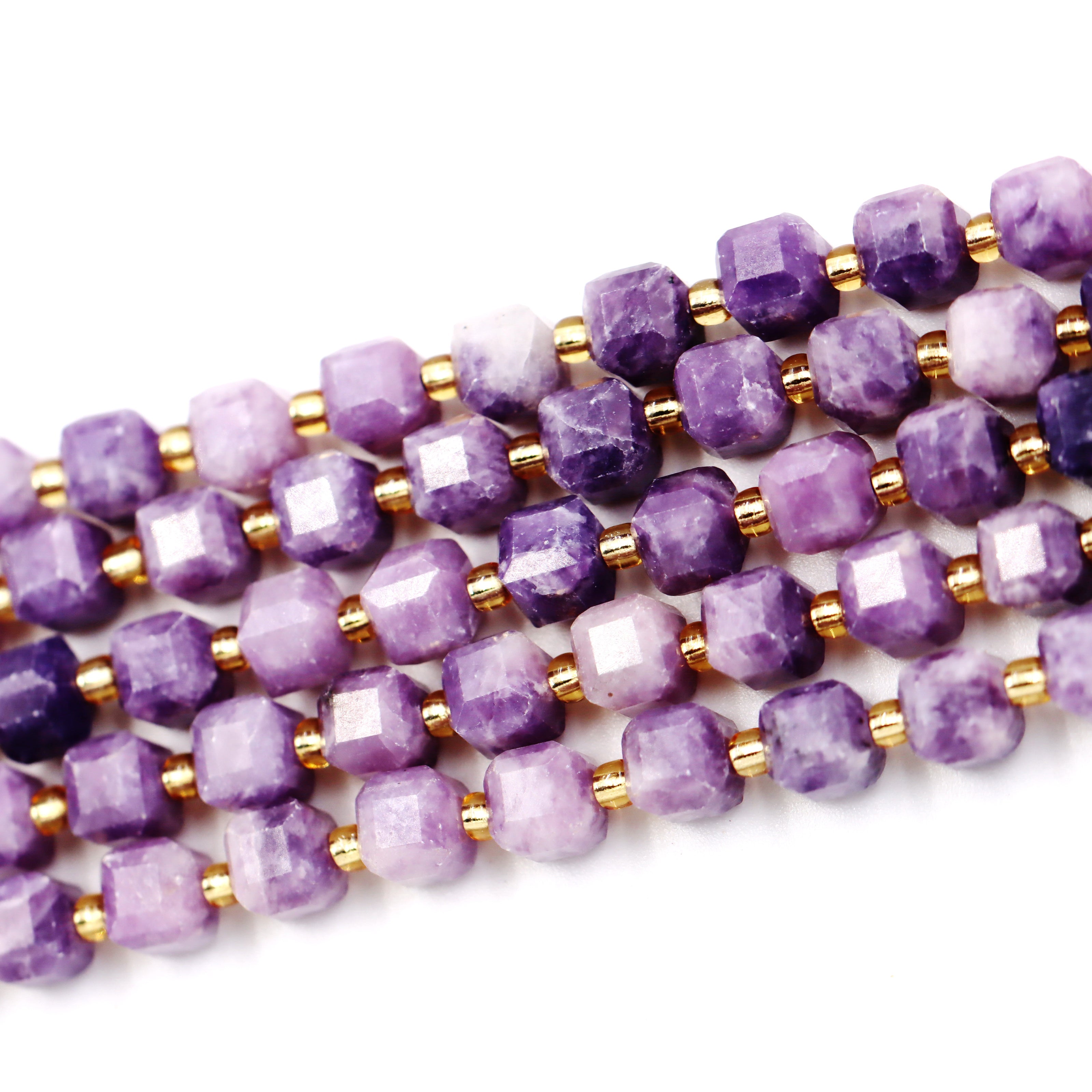 Malahill faceted cube stone beads for jewelry making, sold per bag 5 strands inside, Lepidolite beads