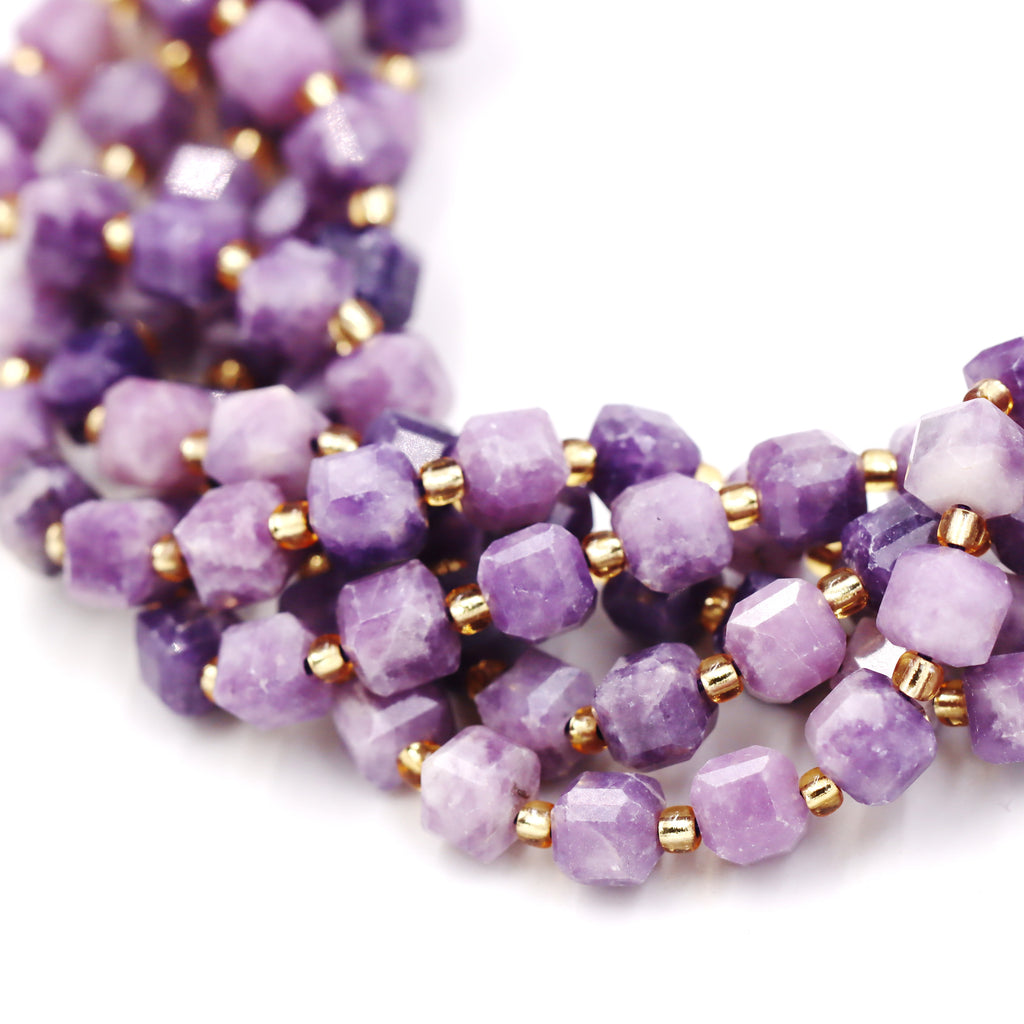 Malahill faceted cube stone beads for jewelry making, sold per bag 5 strands inside, Lepidolite beads
