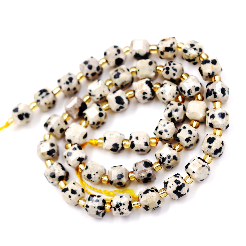 Malahill faceted cube stone beads for jewelry making, sold per bag 5 strands inside, Dalmation beads