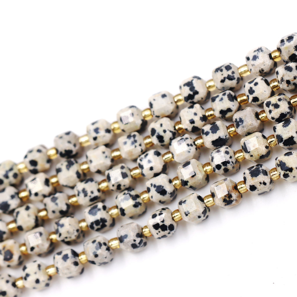 Malahill faceted cube stone beads for jewelry making, sold per bag 5 strands inside, Dalmation beads