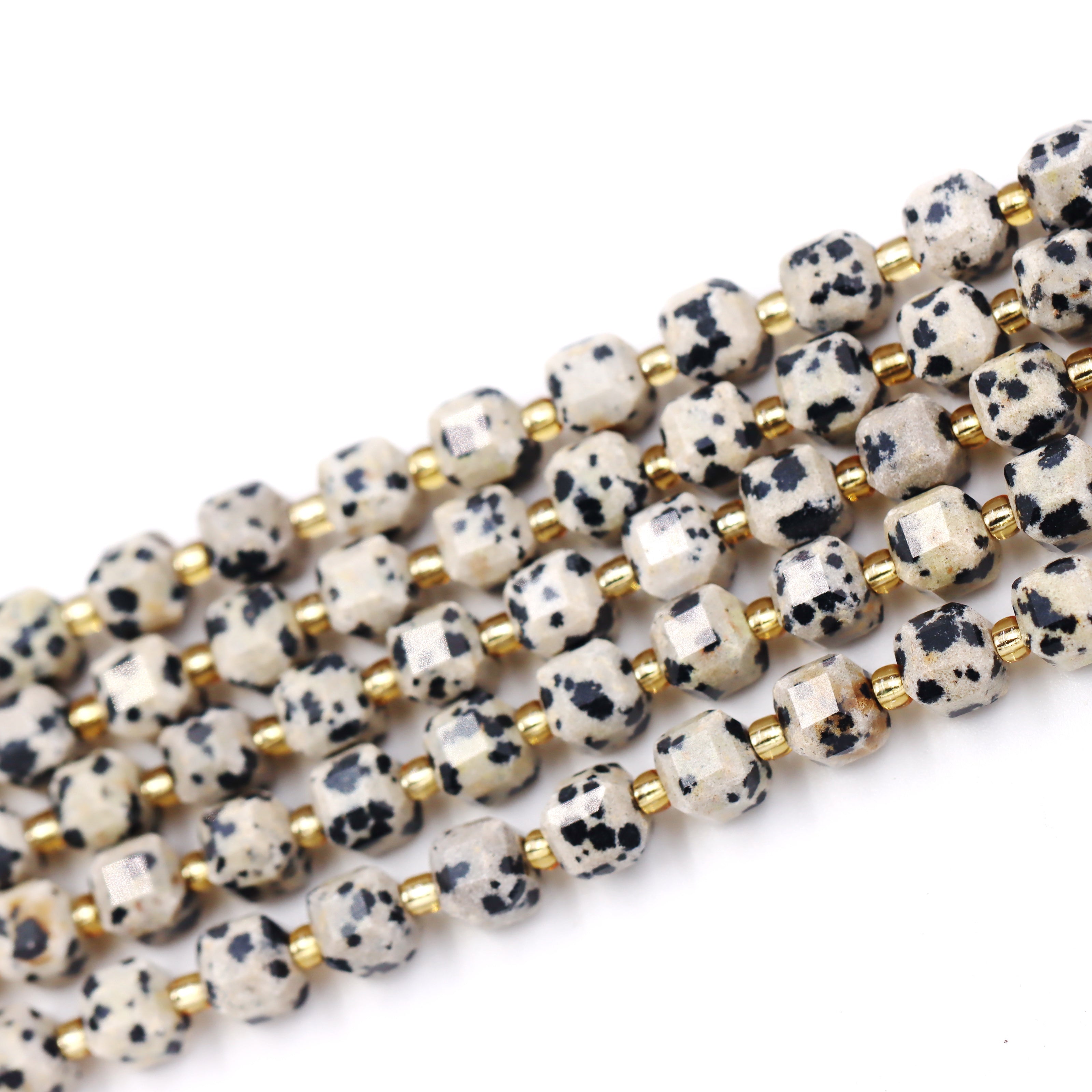 Malahill faceted cube stone beads for jewelry making, sold per bag 5 strands inside, Dalmation beads