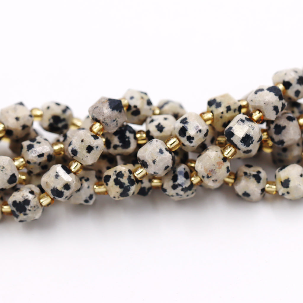 Malahill faceted cube stone beads for jewelry making, sold per bag 5 strands inside, Dalmation beads