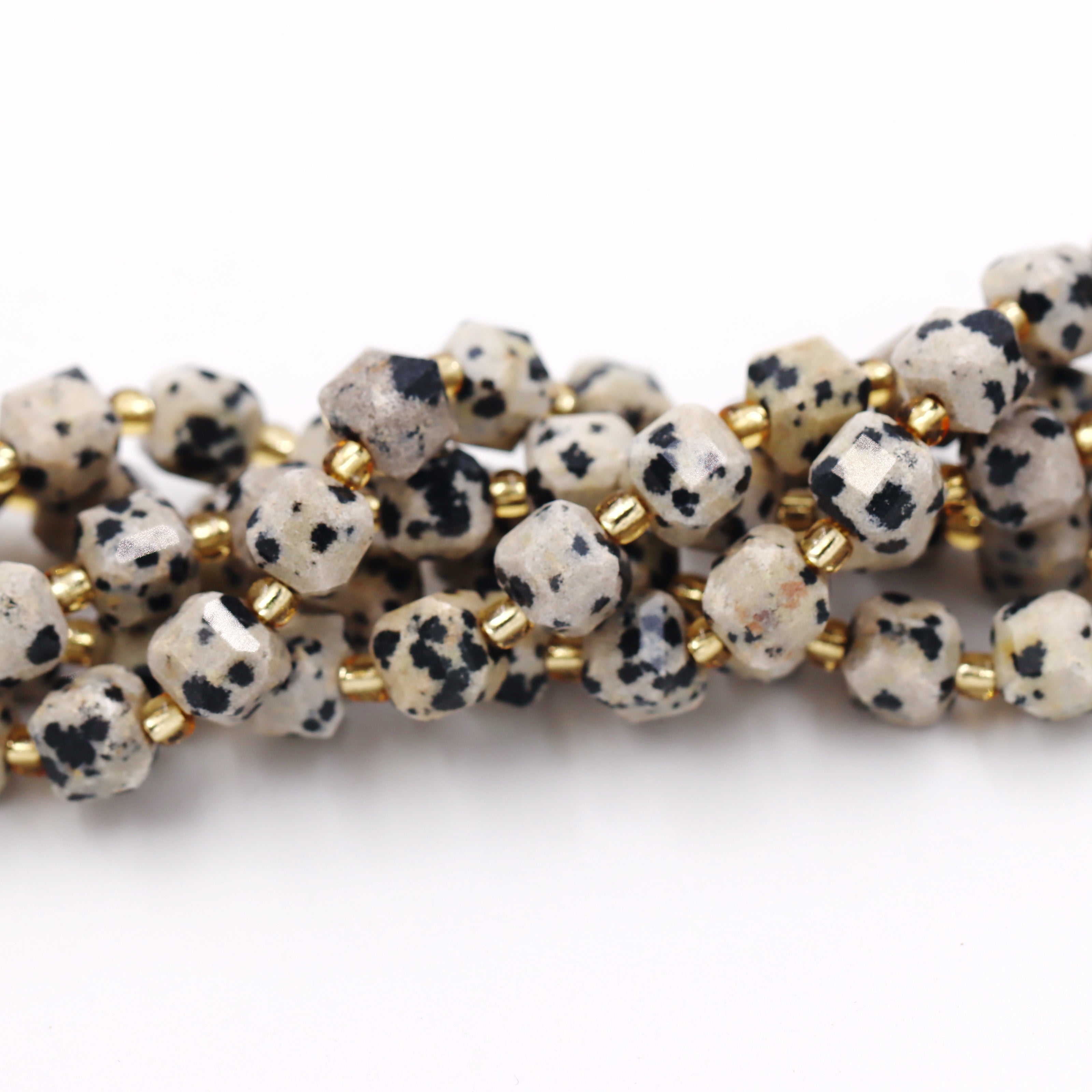 Malahill faceted cube stone beads for jewelry making, sold per bag 5 strands inside, Dalmation beads
