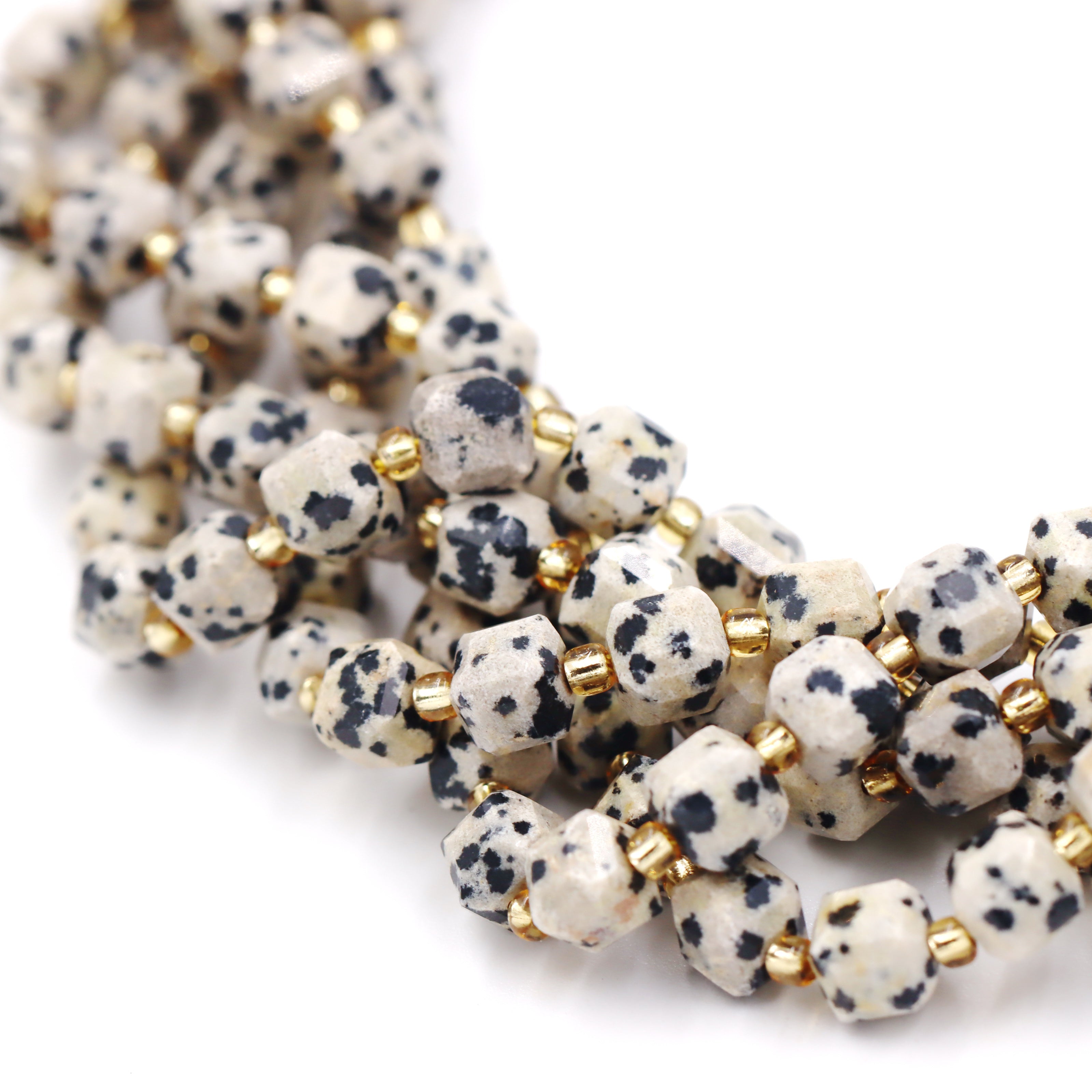 Malahill faceted cube stone beads for jewelry making, sold per bag 5 strands inside, Dalmation beads