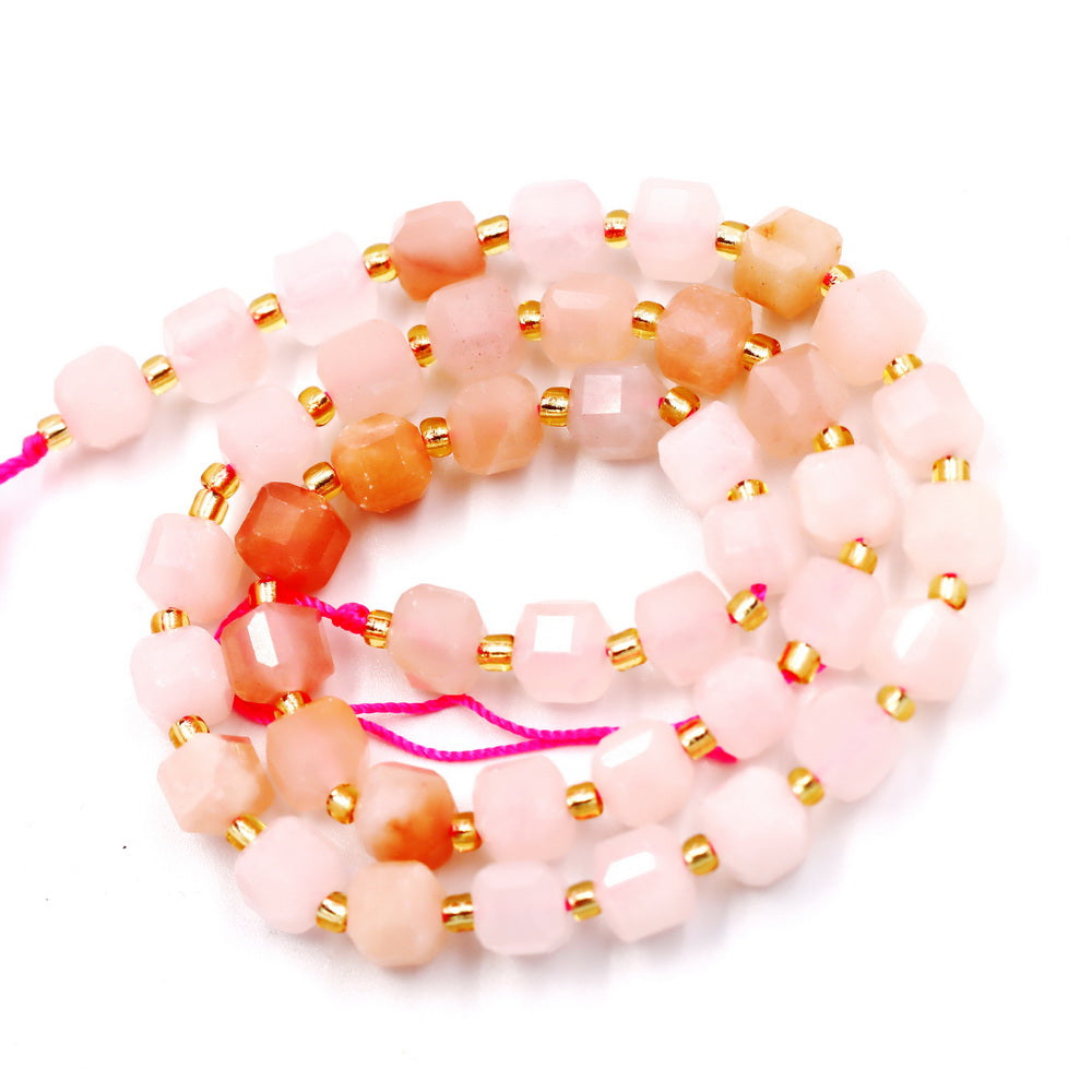 Malahill faceted cube stone beads for jewelry making, sold per bag 5 strands inside, Pink Aventurine beads