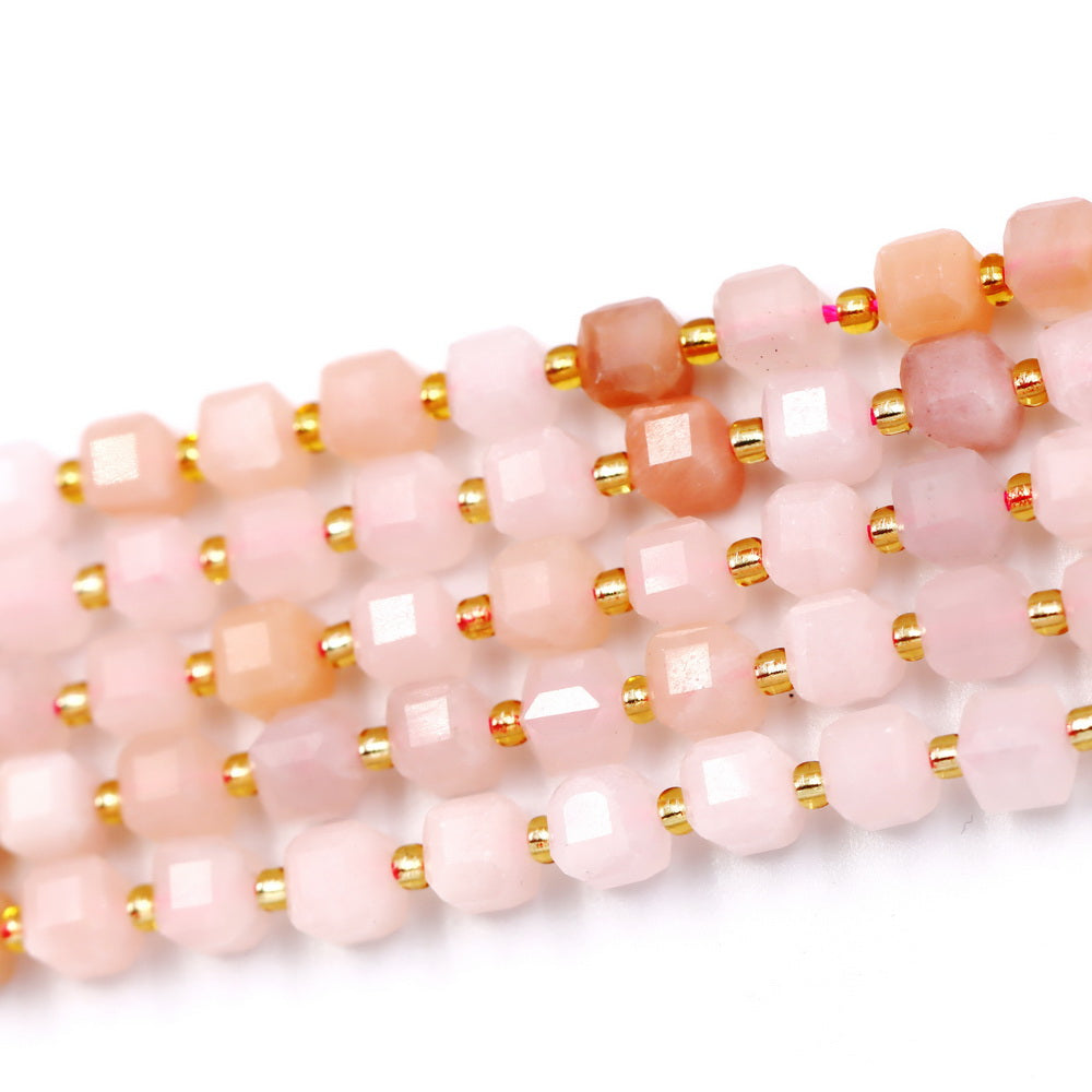 Malahill faceted cube stone beads for jewelry making, sold per bag 5 strands inside, Pink Aventurine beads