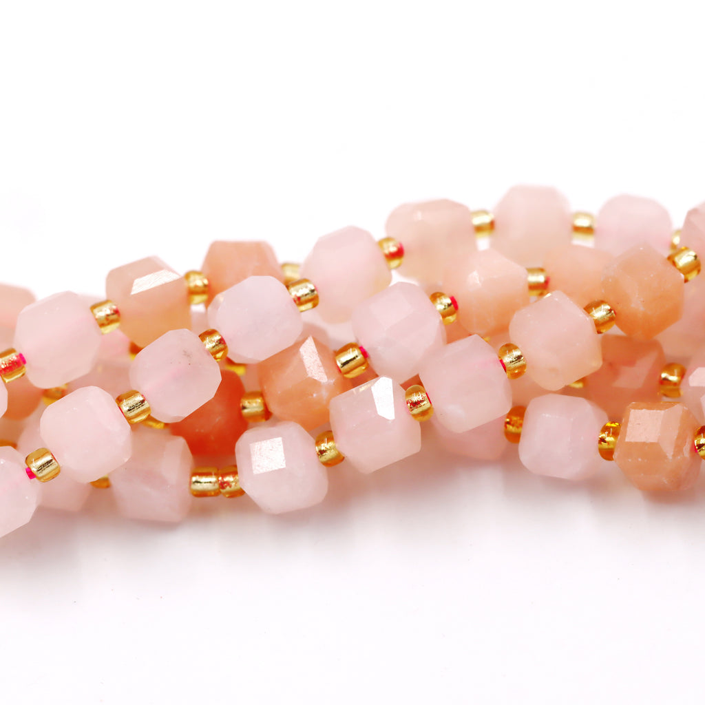 Malahill faceted cube stone beads for jewelry making, sold per bag 5 strands inside, Pink Aventurine beads
