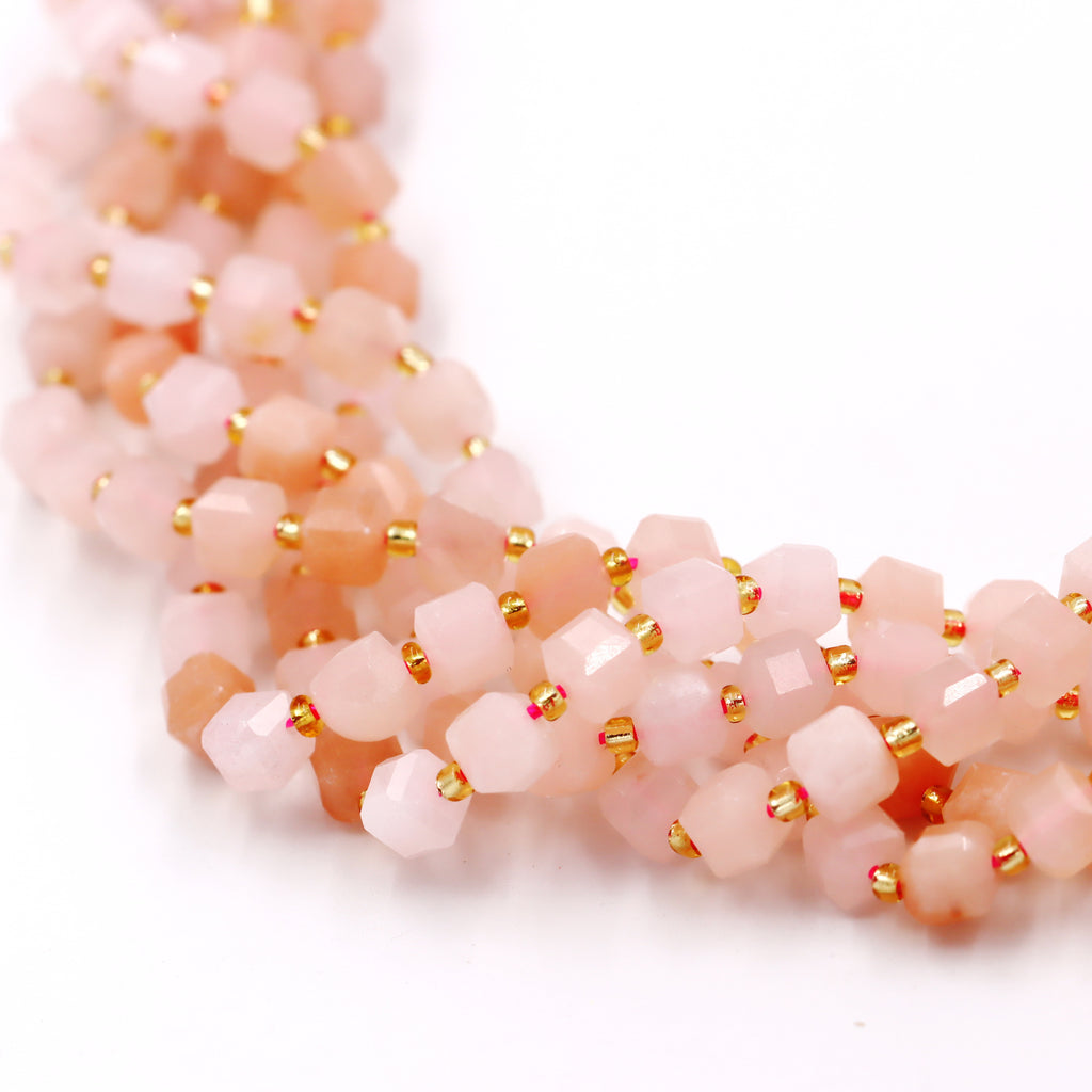 Malahill faceted cube stone beads for jewelry making, sold per bag 5 strands inside, Pink Aventurine beads