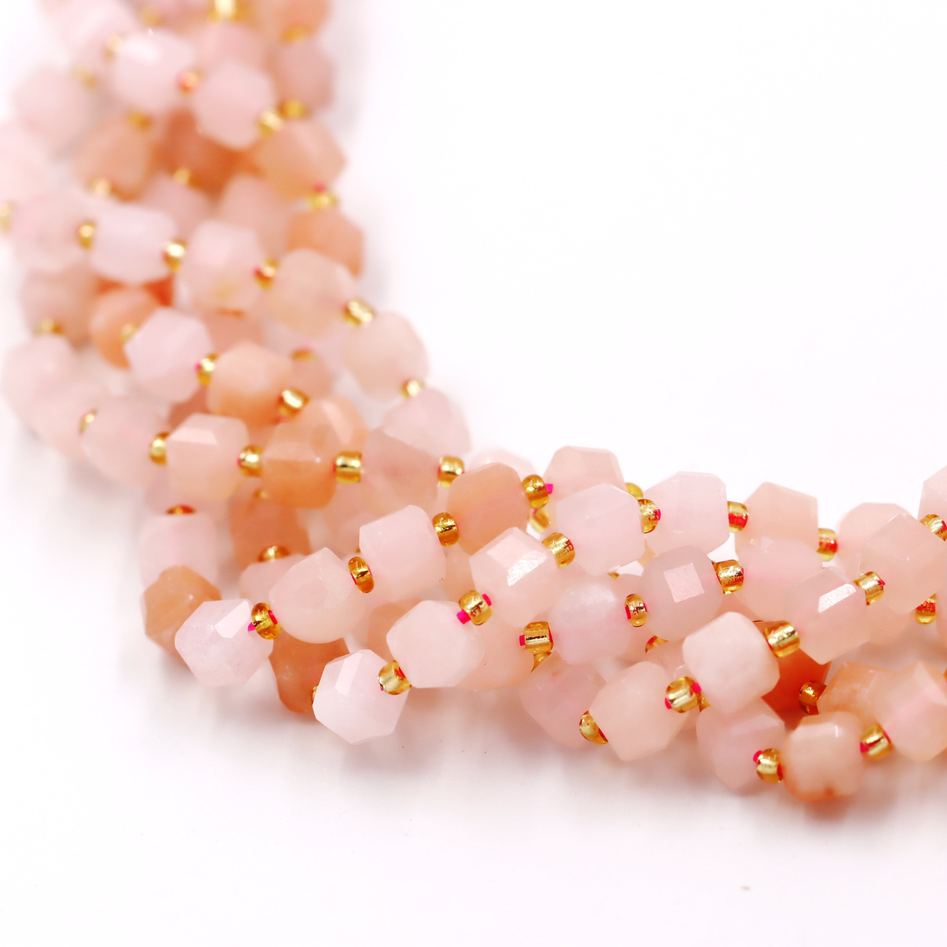 Malahill faceted cube stone beads for jewelry making, sold per bag 5 strands inside, Pink Aventurine beads