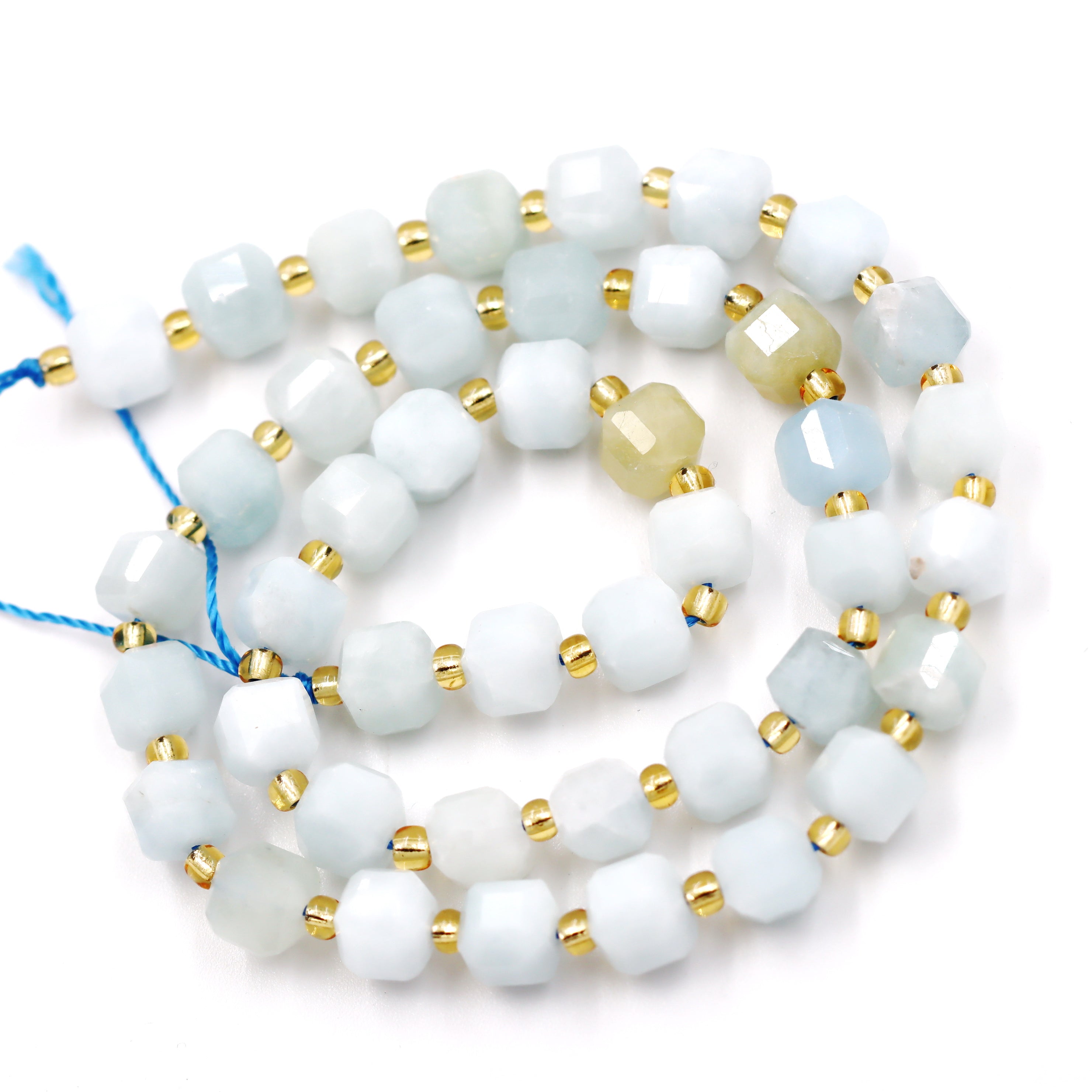 Malahill faceted cube stone beads for jewelry making, sold per bag 5 strands inside, Aquamarine beads