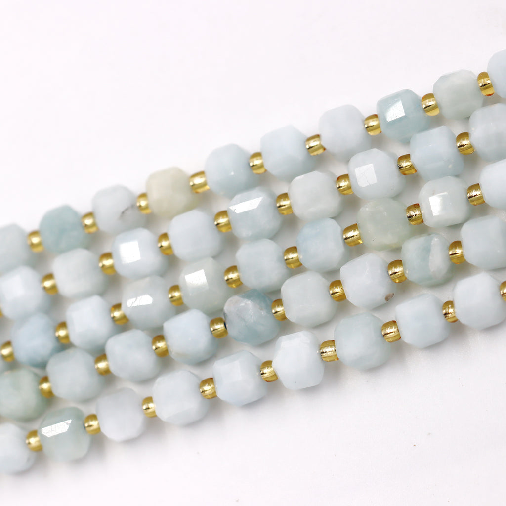 Malahill faceted cube stone beads for jewelry making, sold per bag 5 strands inside, Aquamarine beads