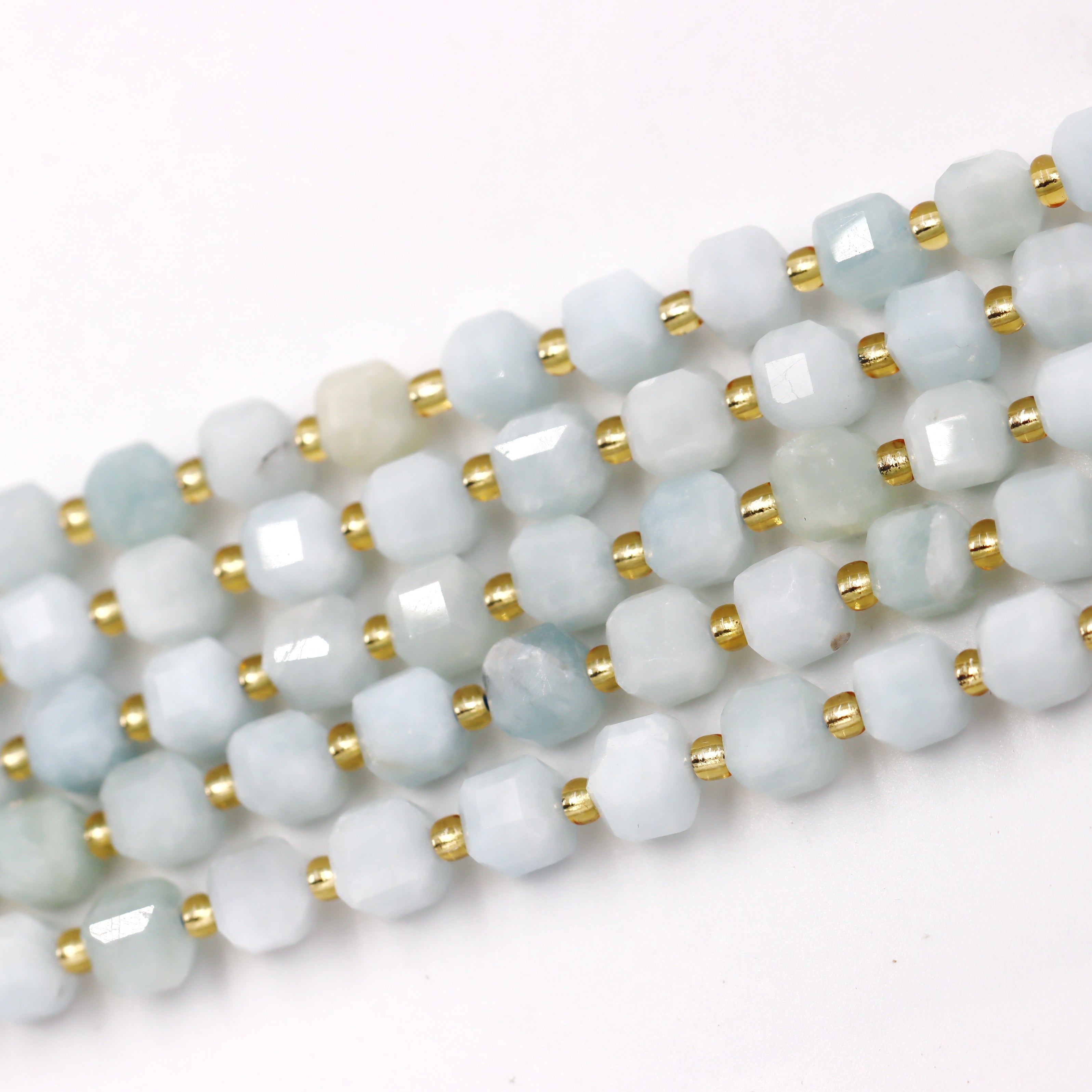 Malahill faceted cube stone beads for jewelry making, sold per bag 5 strands inside, Aquamarine beads