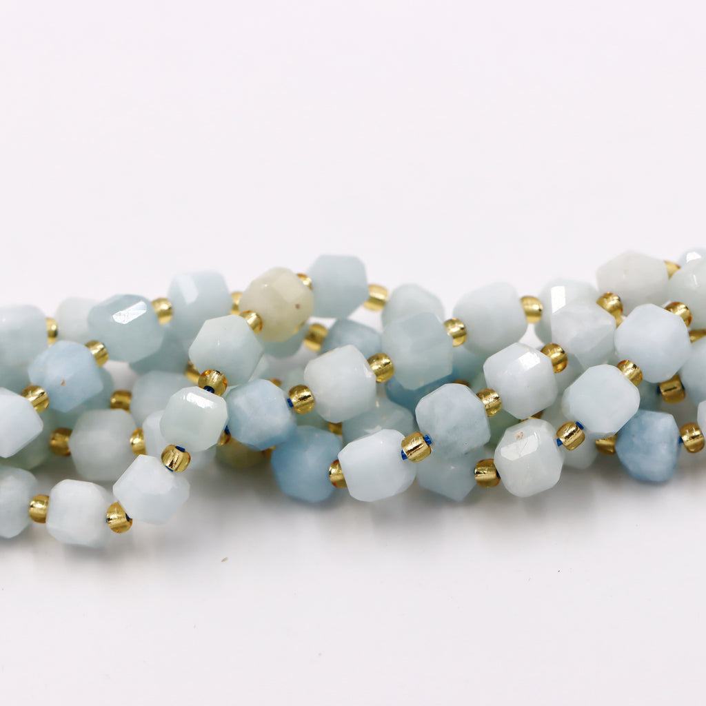 Malahill faceted cube stone beads for jewelry making, sold per bag 5 strands inside, Aquamarine beads