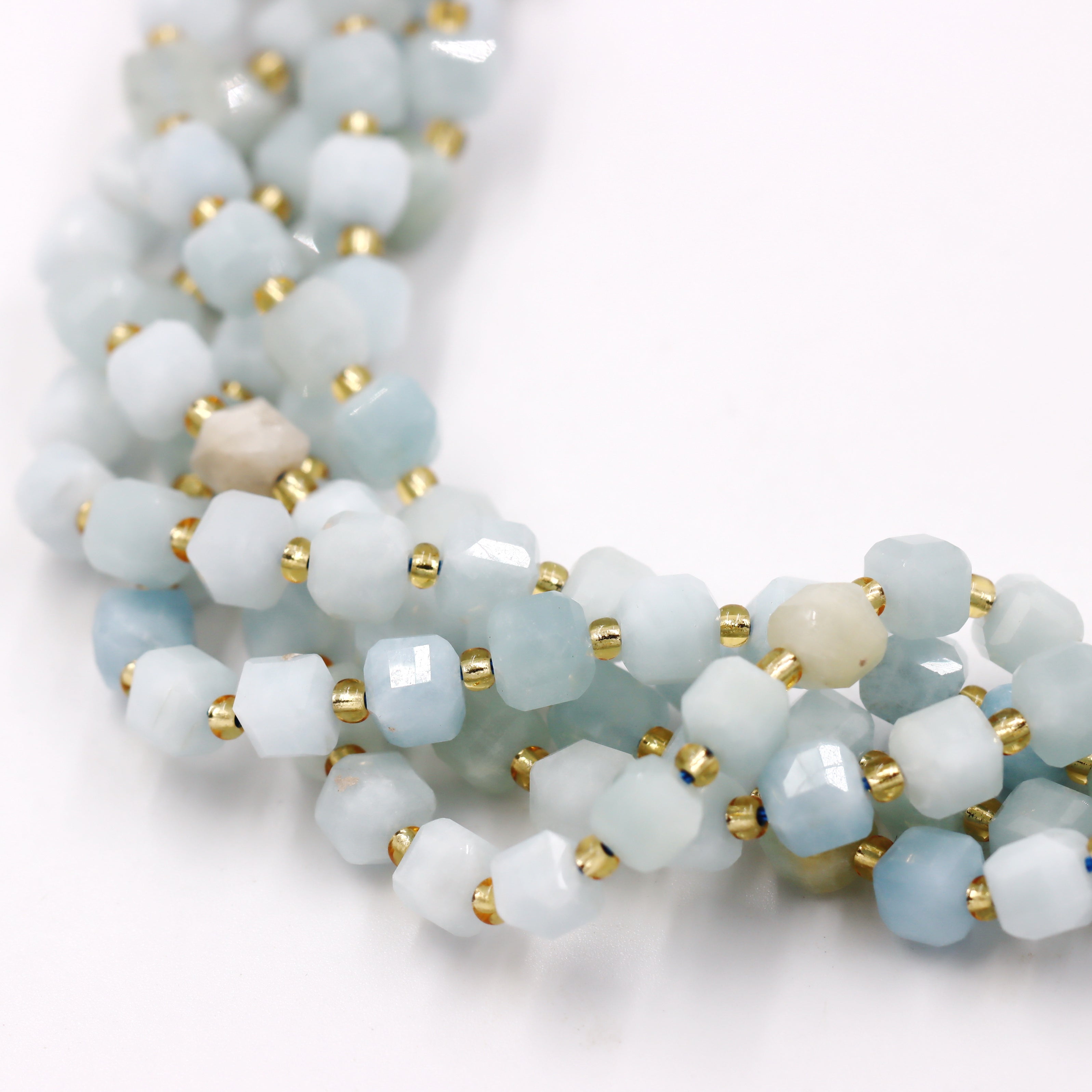 Malahill faceted cube stone beads for jewelry making, sold per bag 5 strands inside, Aquamarine beads
