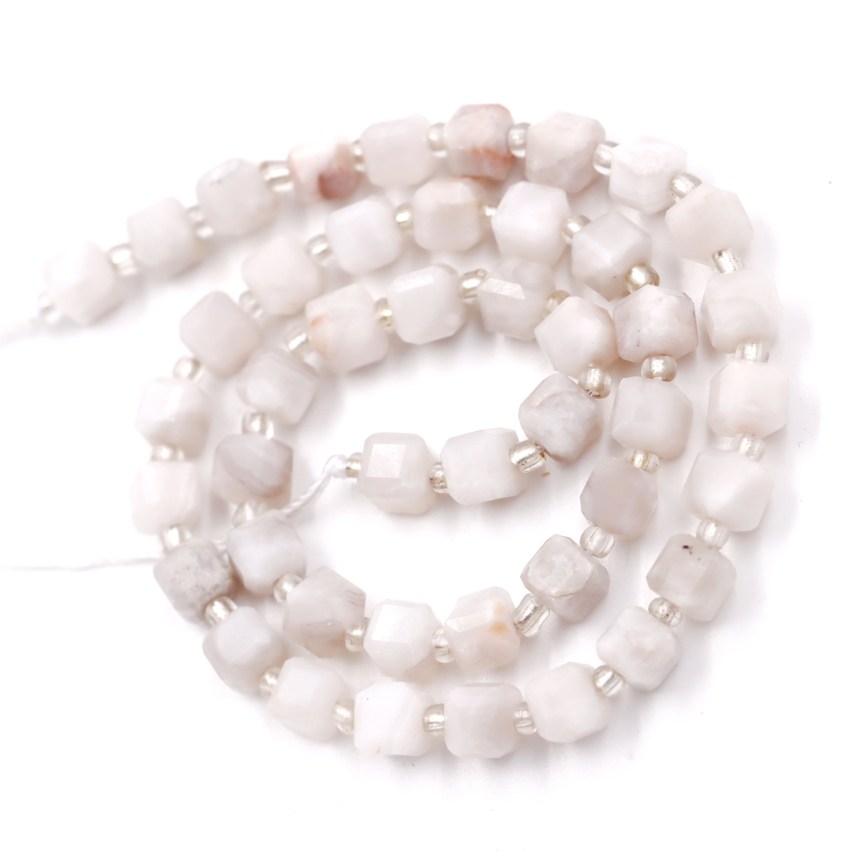Malahill faceted cube stone beads for jewelry making, sold per bag 5 strands inside, White Crazy Agate beads